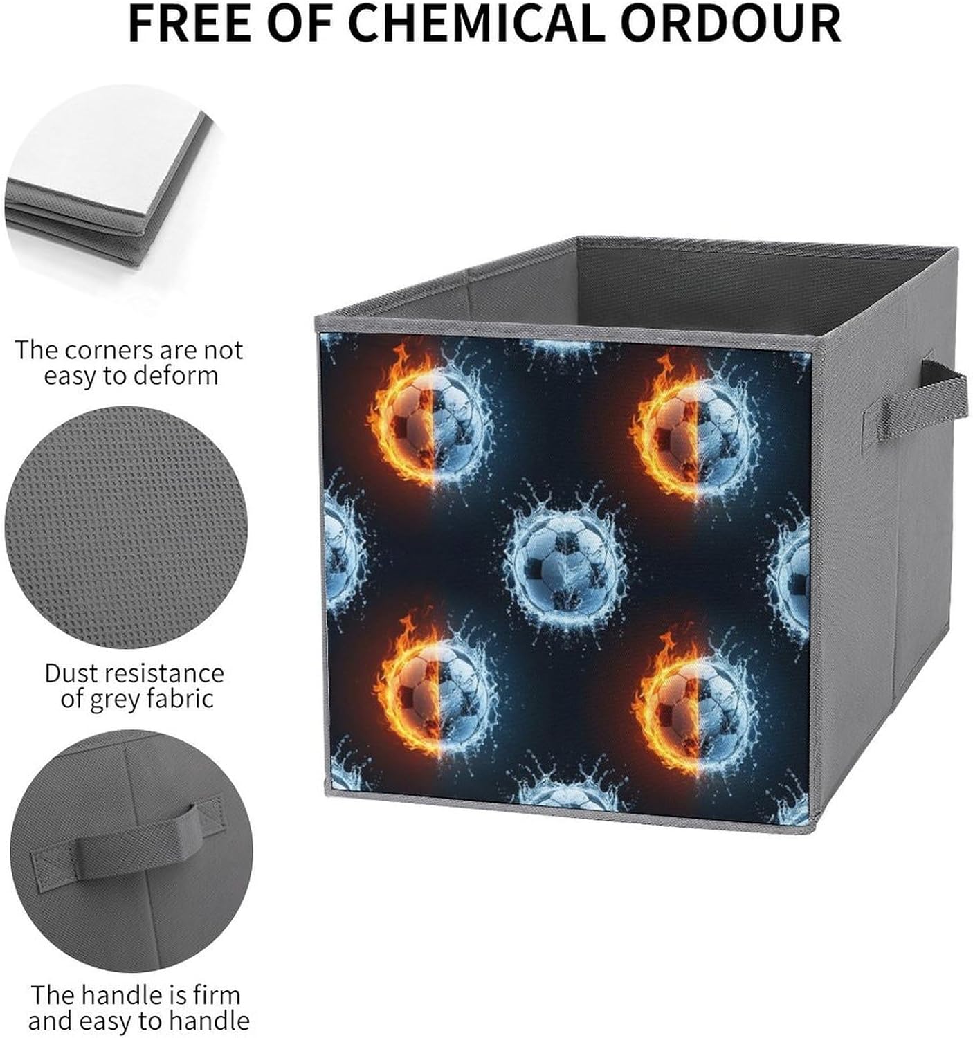 Premium Foldable Storage Baskets, Ice Water Fire American Soccer Football, Durable Fabric Cubes for Home Organization, Stylish Storage Option