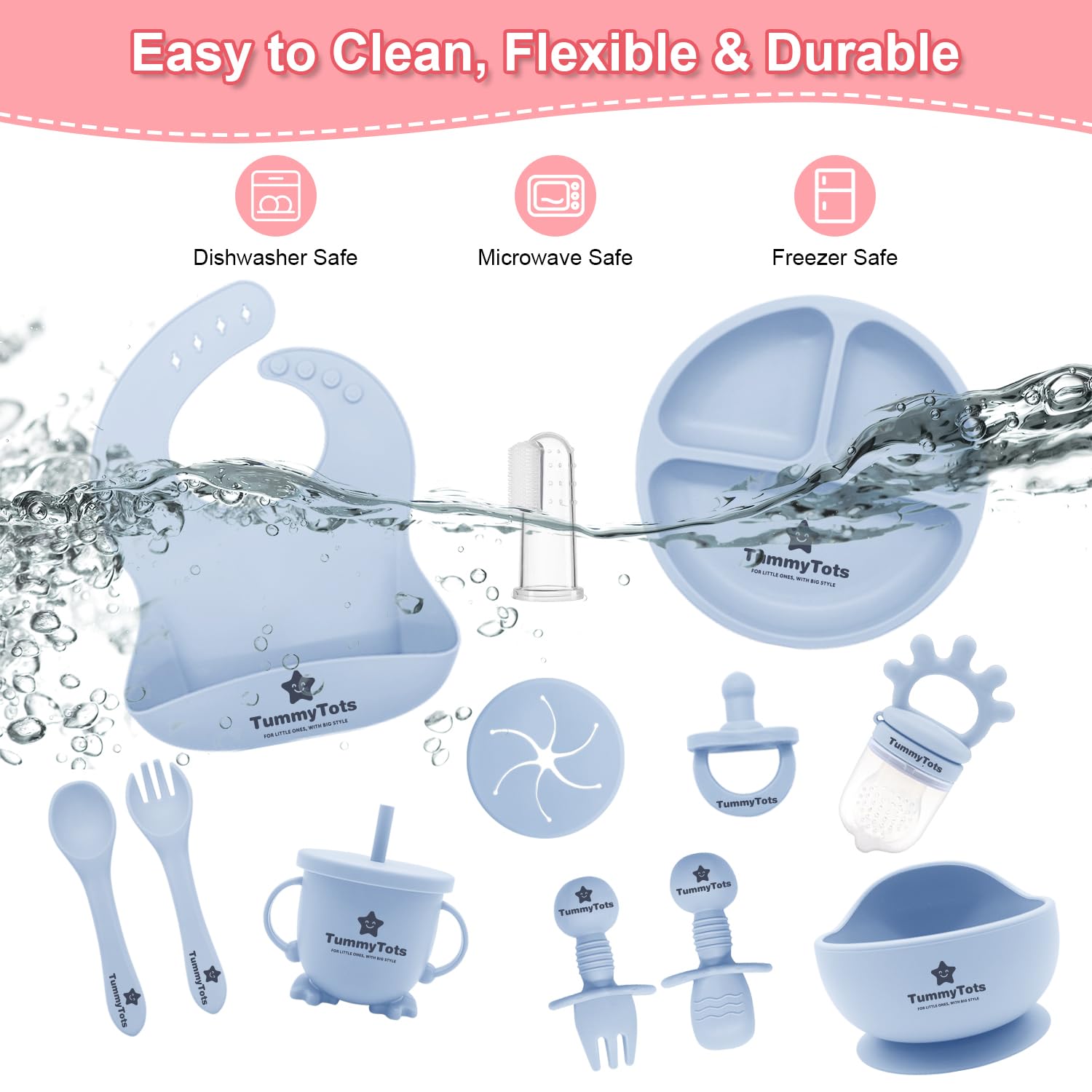 TummyTots 12Pcs Blue Baby Weaning Set, Feeding Set w/Baby Bowls for Weaning Baby Plates with Suction, Baby Cutlery - Image 3