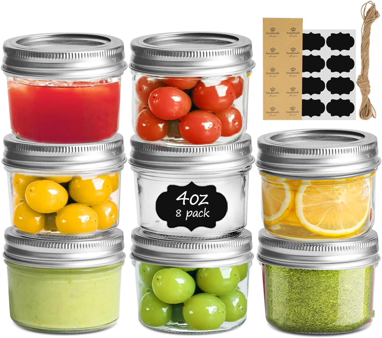 KITment 24 Pack Mini Mason Jars, 4oz Wide Mouth Glass Canning Jars with ...