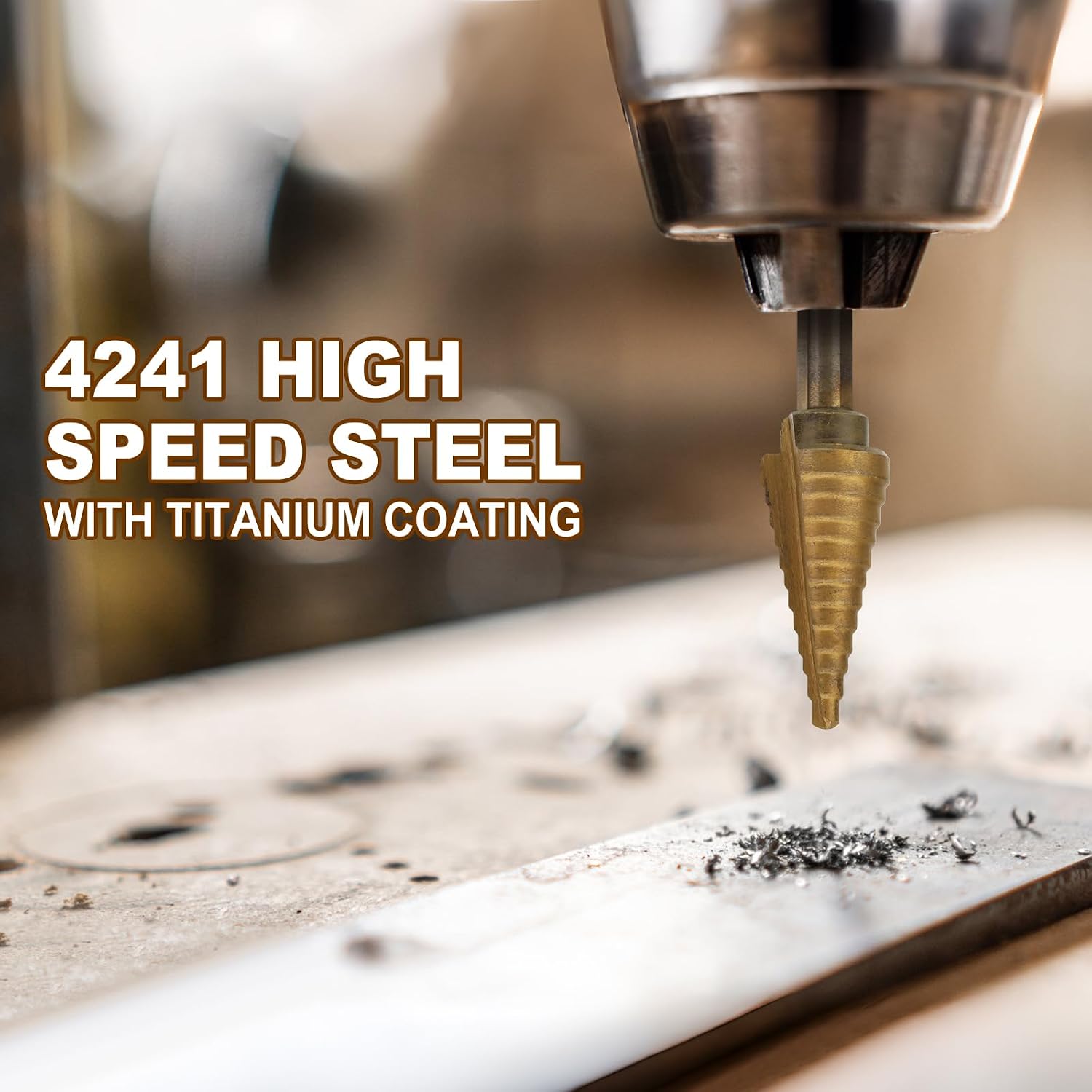 Step Drill Bit Set - 5 Titanium Coated Hss Step Bit & Automatic Center Punch Unibit, 50 Sizes Step Drill for Multiple Hole Drill with Aluminum Case Package for DIY Lovers and Home Use, W00024