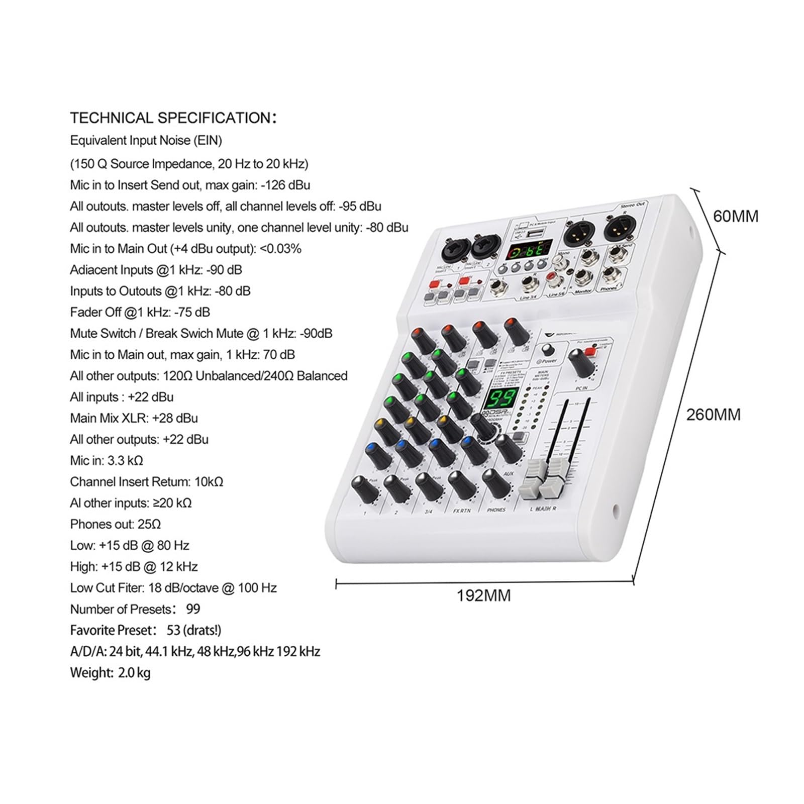 Mixer mit Konsole, 99 DSP-Effekte, tragbares Mischpult for Live-Auftritte, Aufnahmestudio,Außergewöhnliche Klangklarheit