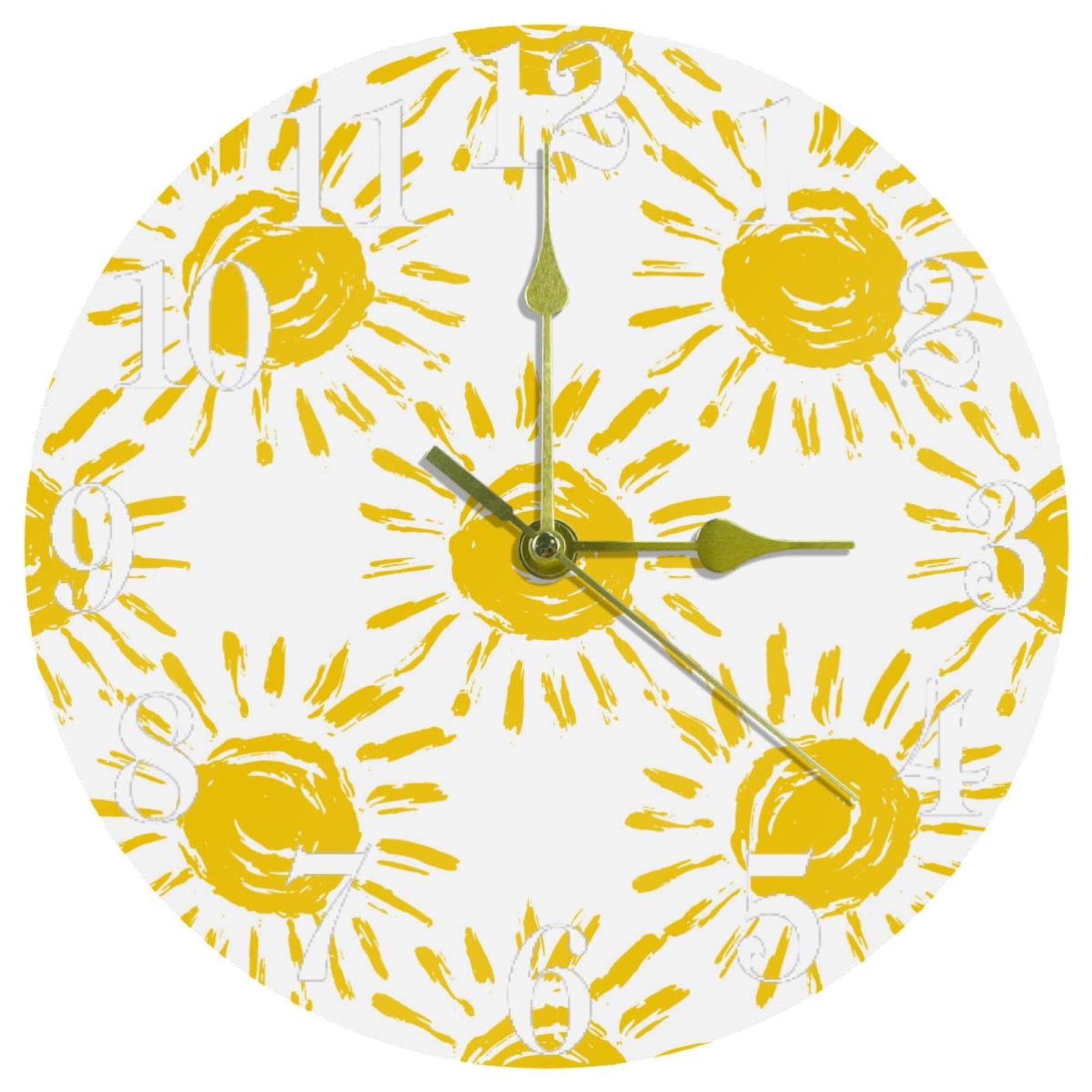 Horloge murale sans tic-tac ronde à quartz jaune contre les nuisances sonores