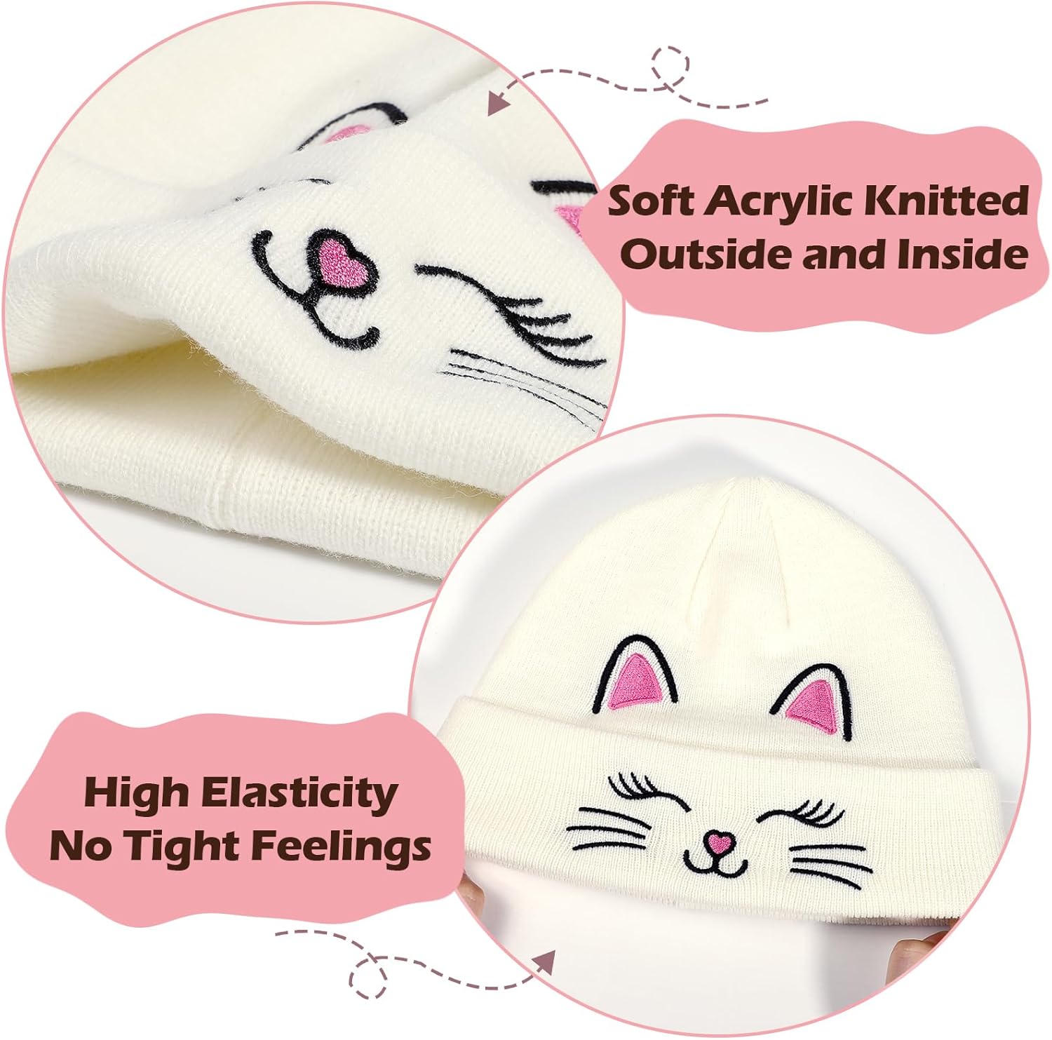 Kids Gils Cat Beanies Cute Embroidery Hats Winter Knitted Hat Unisex Skull Cuffed Skiing Caps Hats 7-12 Years - Image 4