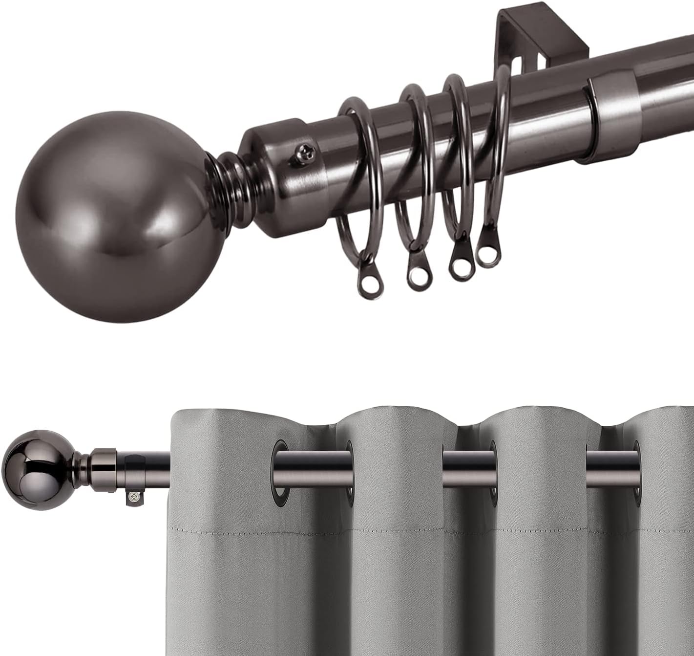 Hafaa Curtain Poles Plain Metal Ball Adjustable Decorative Window