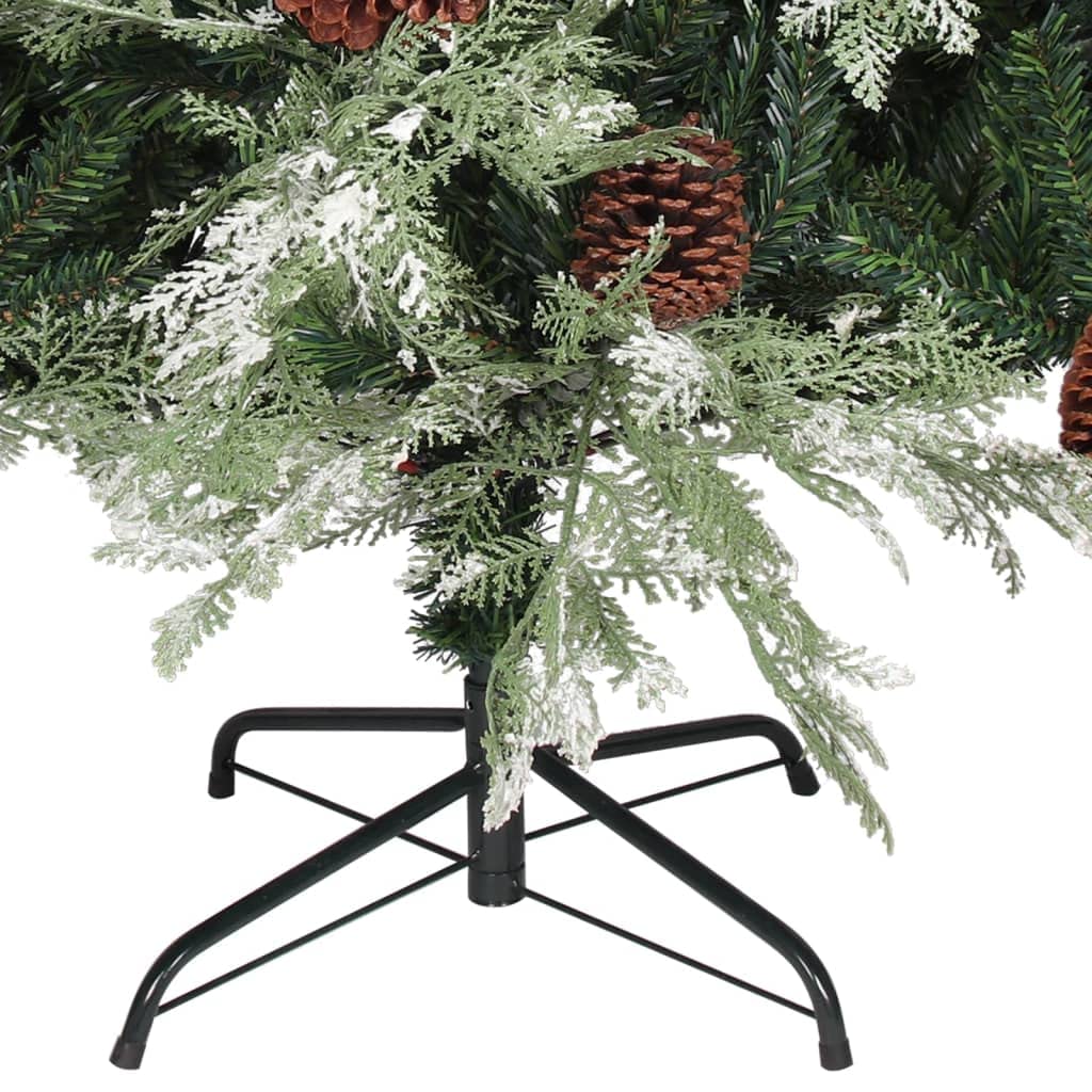 Choinka 225 cm z 300 diodami LED, składana, realistyczna choinka z PCW i PE z szyszkami sosnowymi, śnieg, stabilna do wnętrz, zielona