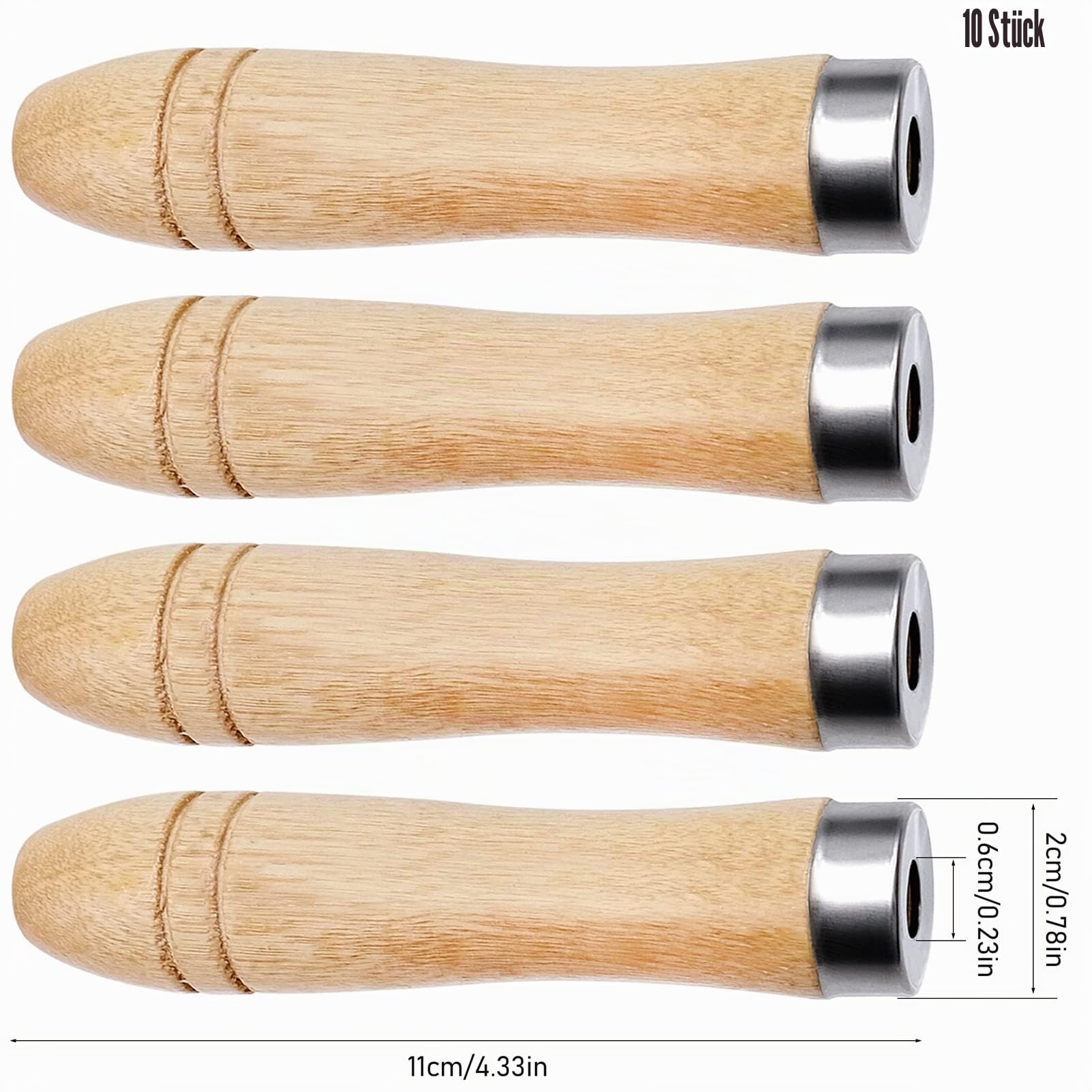 10 Stück Feilenheft, Holzgriff mit Starken Metallhalsbändern Schubkarrengriffe Holzgriffe Lang11cm und 6 mm Loch für Feilen, Raspeln und Meißeln