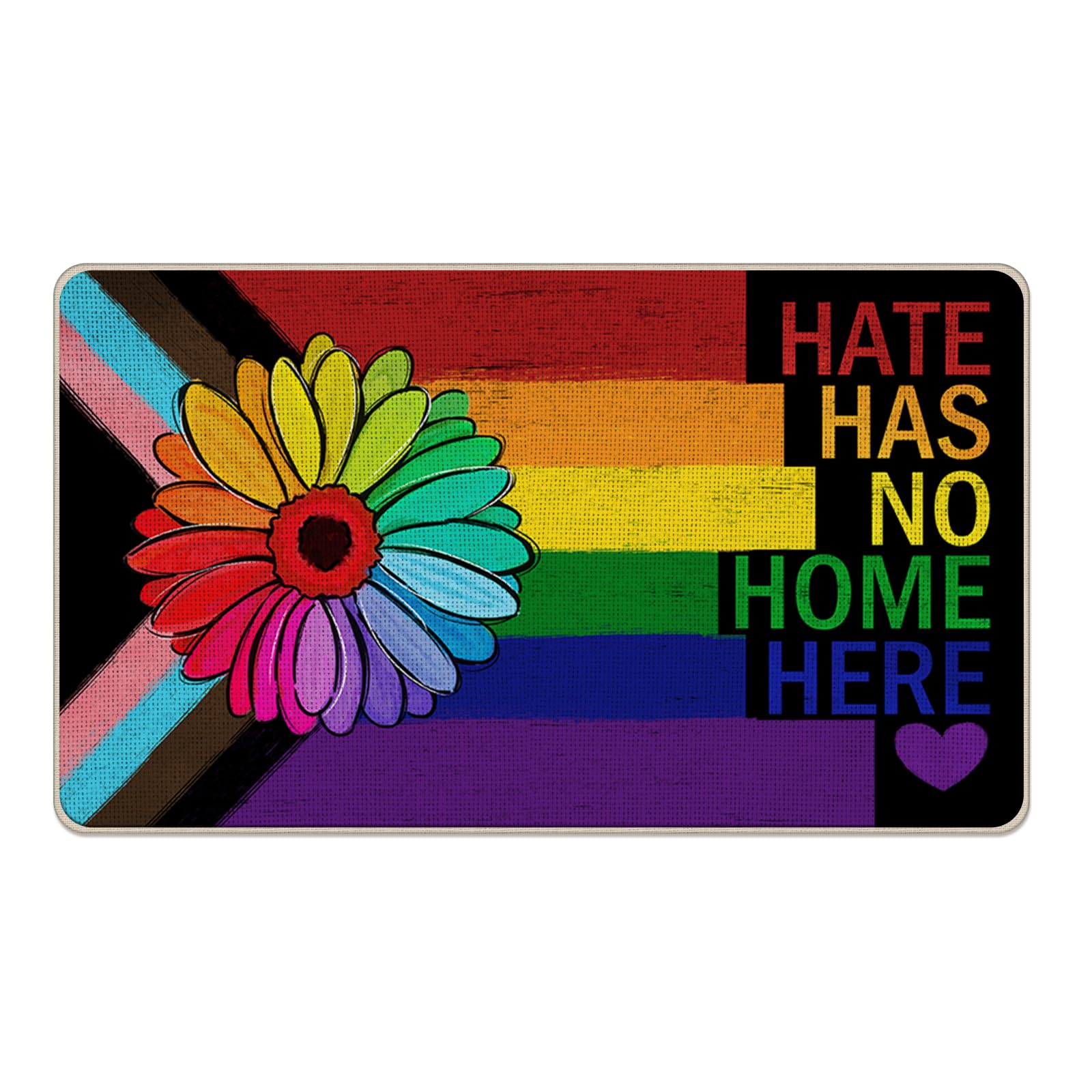 Livcoz Pride Rainbow Sunflower Welcome Front Door Mat, LGBTQ Gay Lesbian Flower Decorative Doormat Non-Slip Floor Entryway Rug, Floral LGBT Bisexual