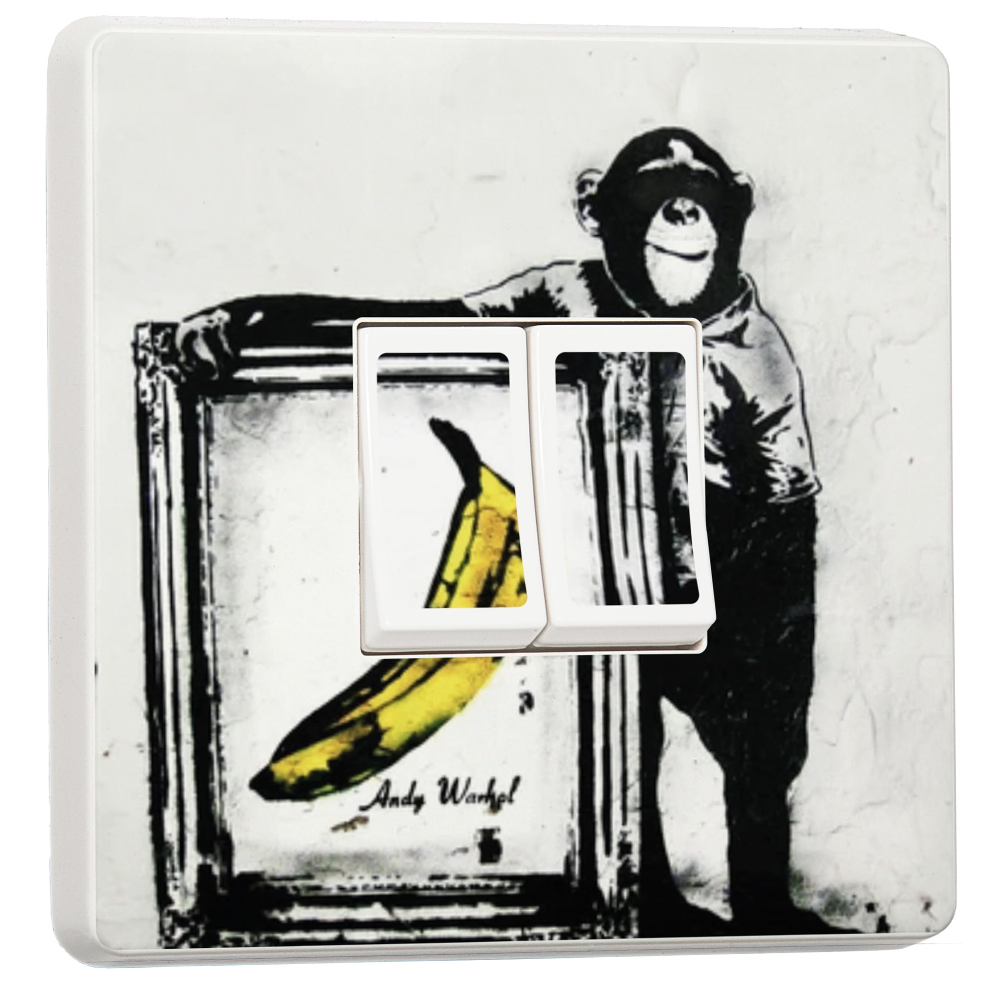 stika.co Set of 2 Banksy Chimp with Framed Banana Light Switch Stickers – Graffiti Art Vinyl Decals for Single & Double Switch Covers (Double)