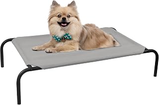 PHYEX Elevated Dog Bed for Small Pets - Raised Cooling Pet Cot with Breathable Mesh, Sturdy Steel Frame, Non-Slip, 33 Inch Grey Indoor Outdoor