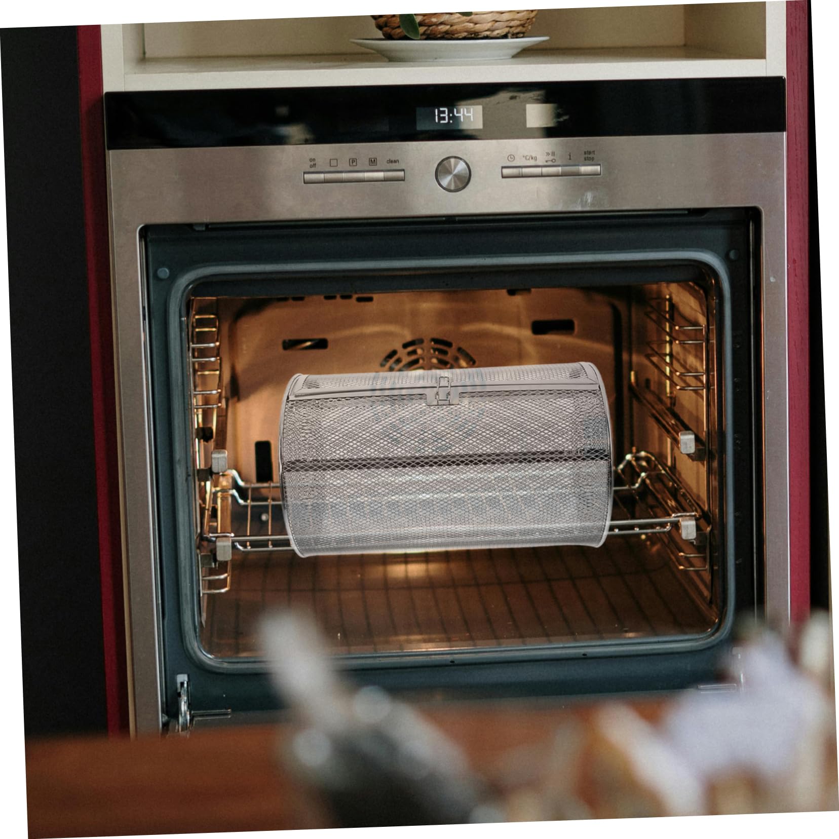 BESTonZON Cesta Giratoria De Acero Inoxidable Para Horno y Barbacoa Jaula Asadora De Para Frutos Secos Carne y Verduras Accesorio Para Freidora De Aire y Asador Rotatorio De Cocina