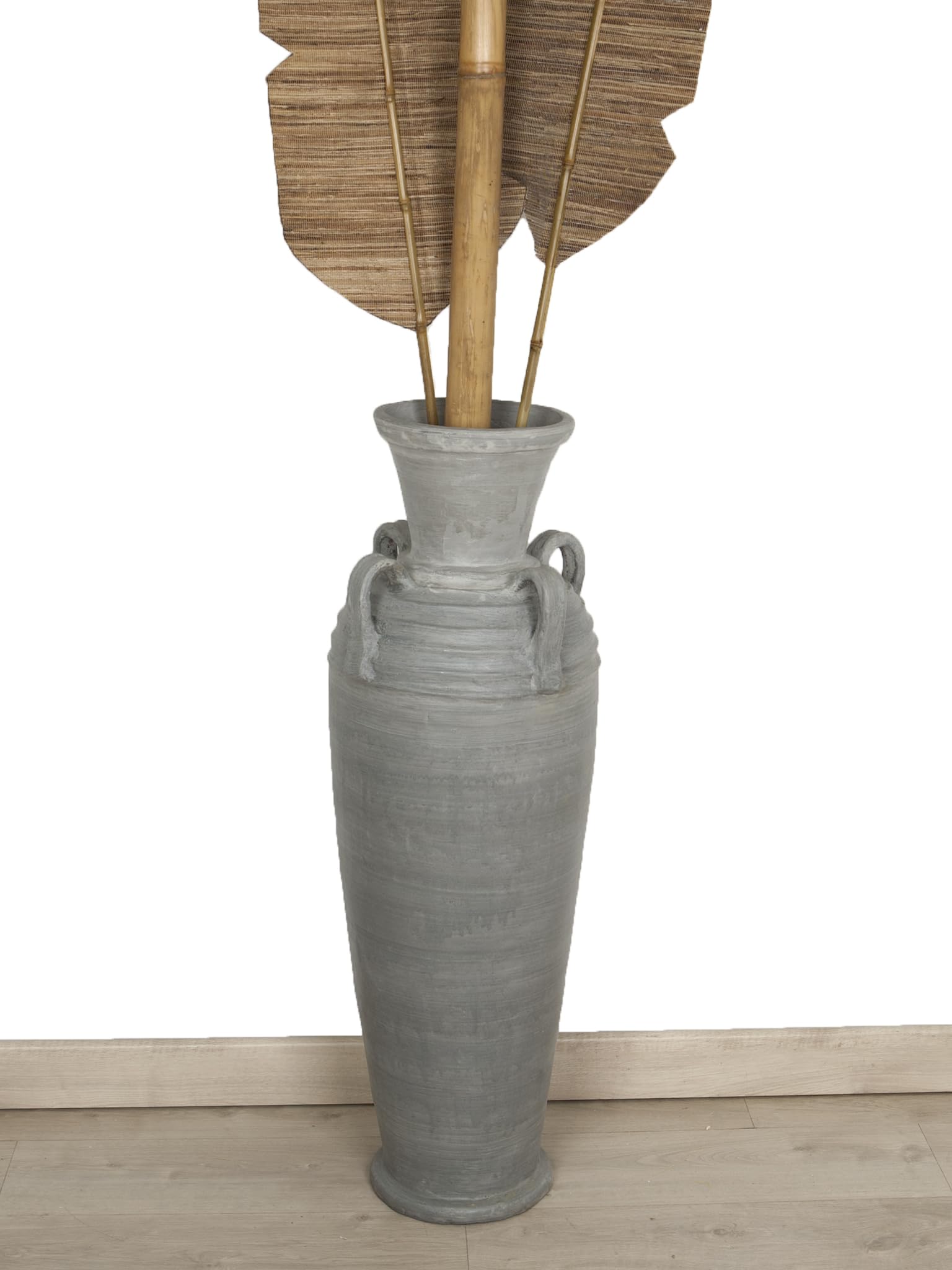 Vase en Terracotta avec Anses Grises - Élégance Multicolore