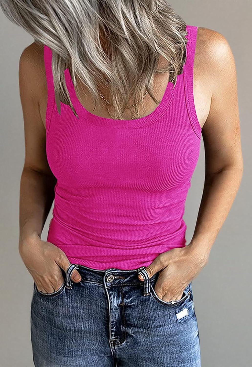 GEMBERA Women's Sleeveless Scoop Neck Ribbed Tank Tops Fitted Basic Cami Tee Shirts - Image 8