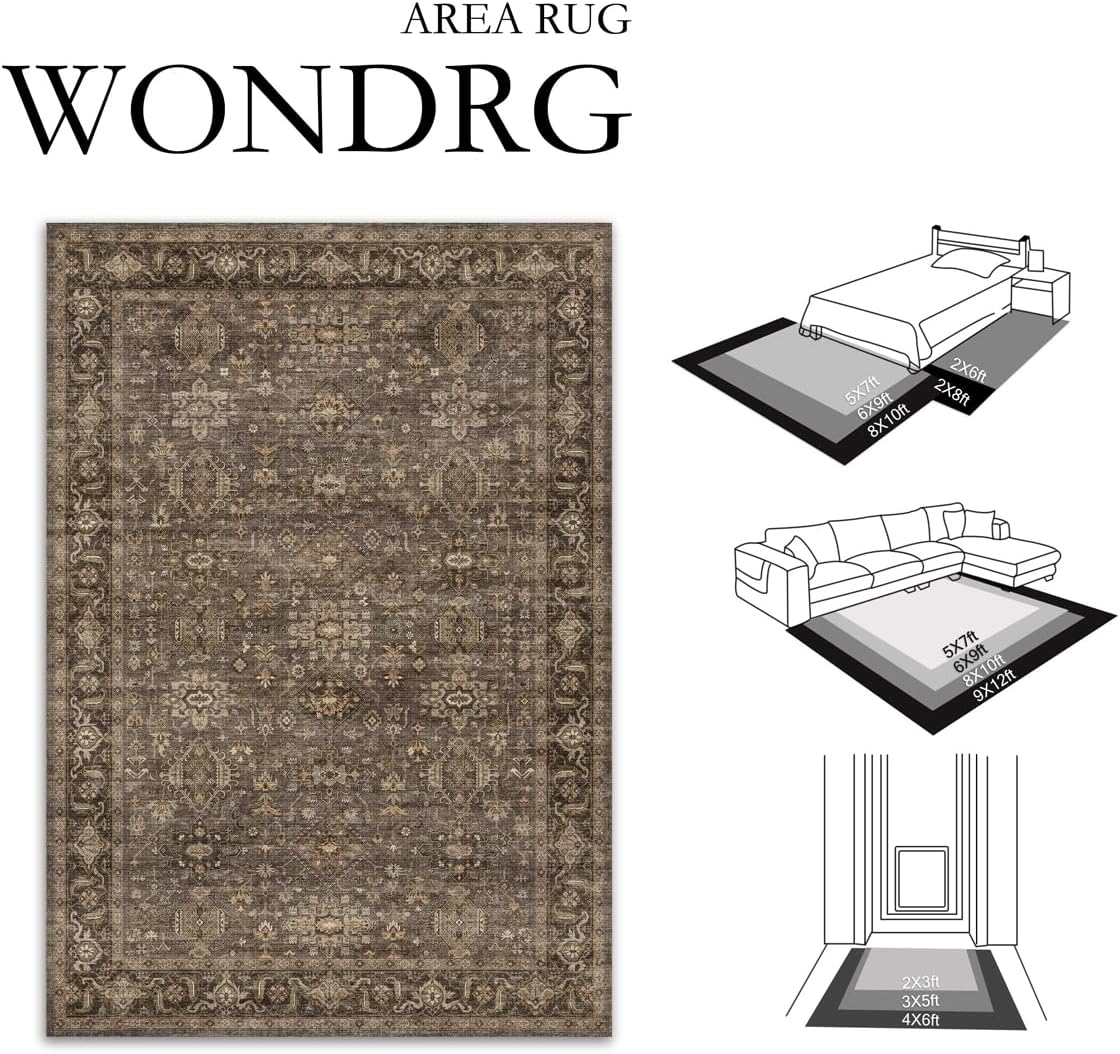 2x6 Washable Runner Rug for Hallway Kitchen Vintage Brown Non Slip Low Pile Carpet Traditional Retro Soft Throw Rug for Bathroom Bedroom Entryway Indoor Entrance - Image 2