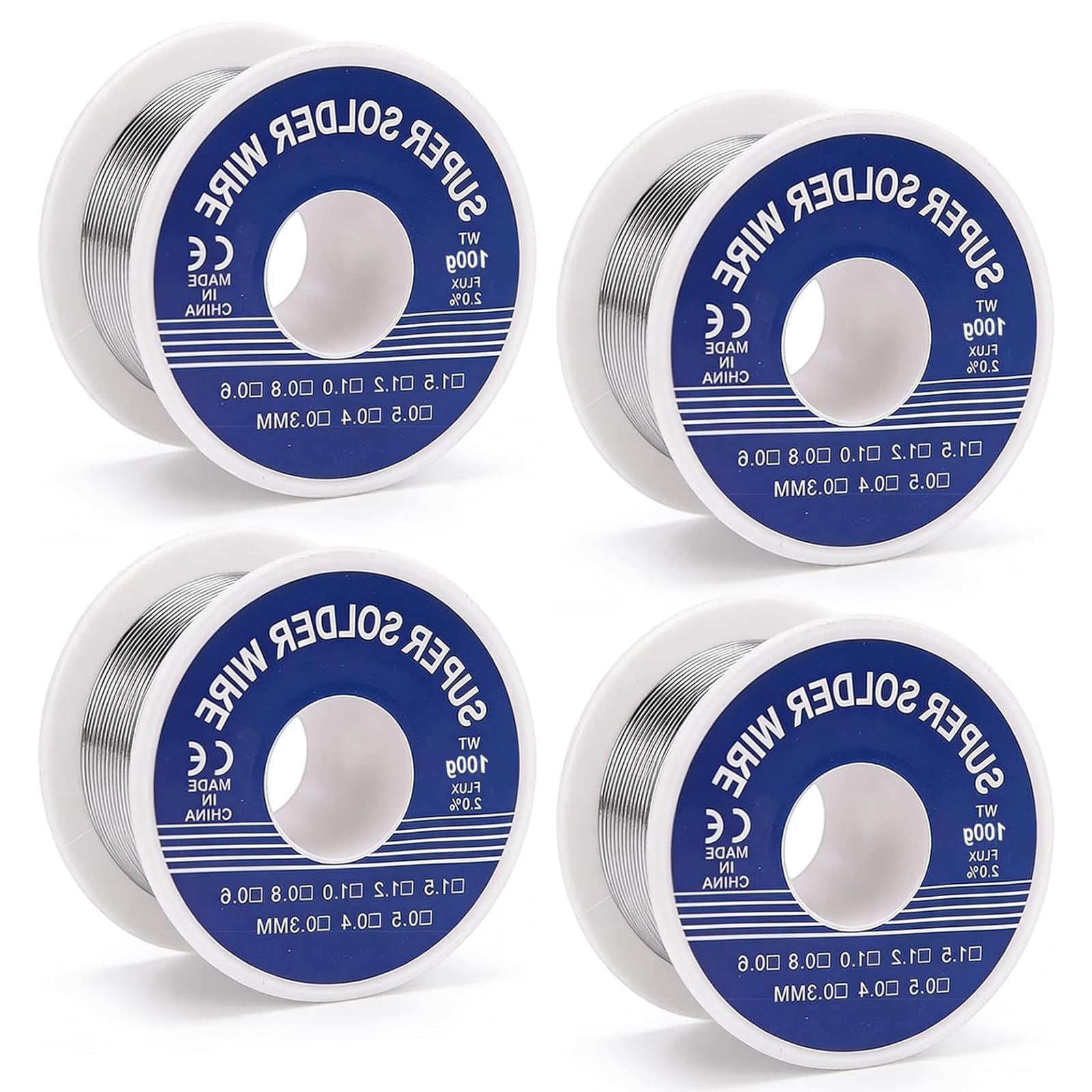 Solder Wire Lead Free, 4 Rolls Leaded Solder 2×0.8mm/2×1mm 100g with Rosin Core Soldering Wire for Electrical Components Repair and DIY