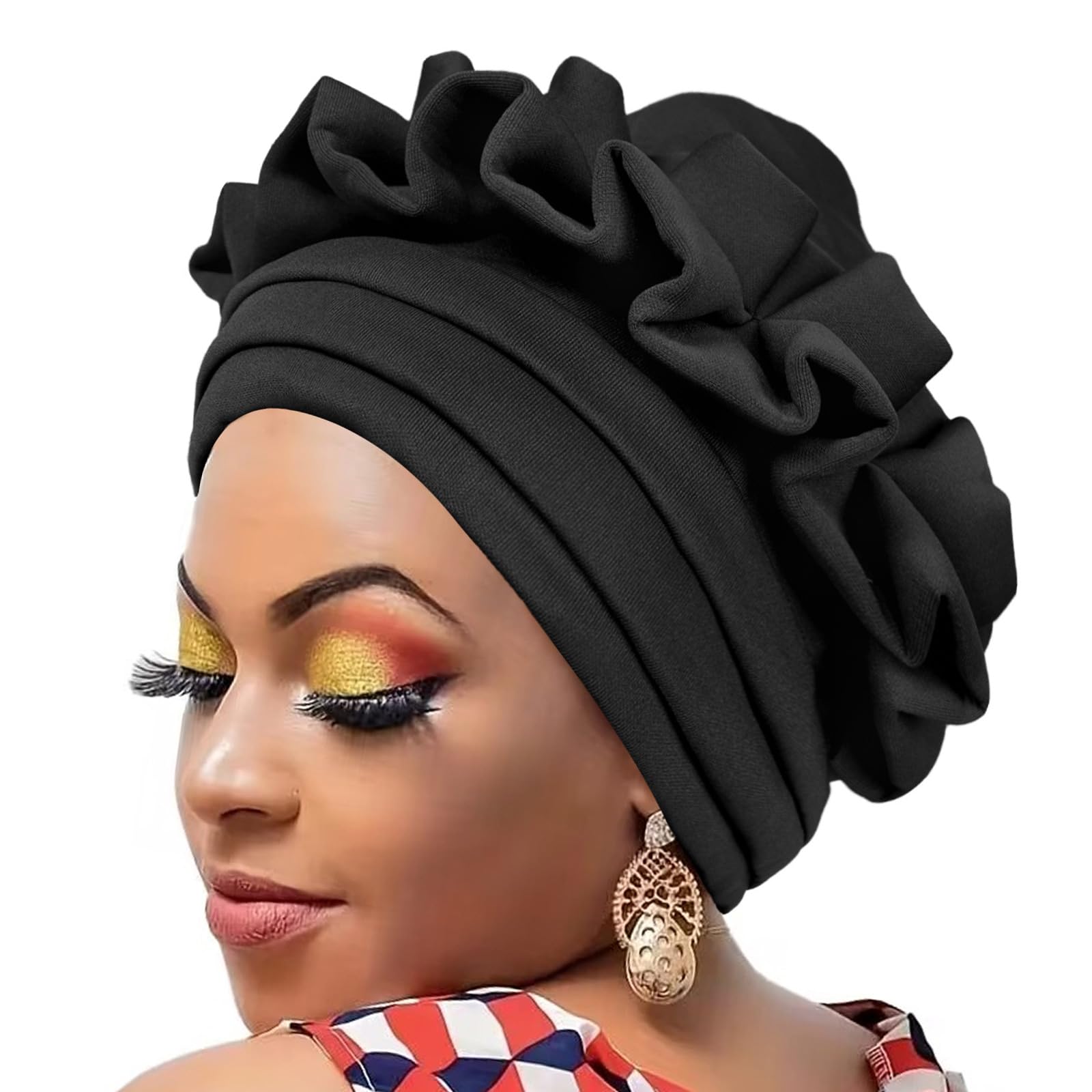 ZWWAAZHF African Turban Indian Hat Braid Head Wrap Flower Knot Pre Tied Bonnet Caps Headwrap Cancers Chemo Headwear Stretchy Braids Wrap Hat African Women Pre-Tied Turban Headwrap