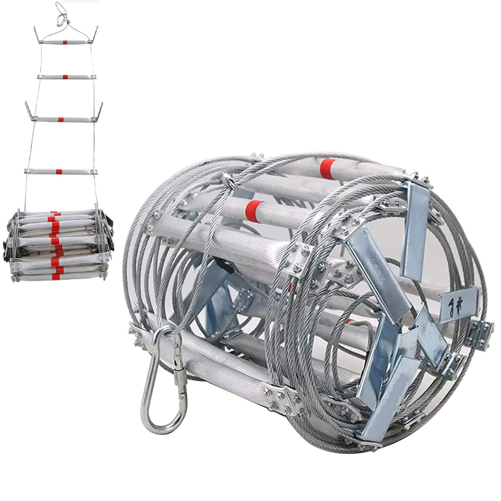 Emerncy - Escalera de escape de incendios portátil de 32 pies, escalera de cuerda de aleación de aluminio para 2 y 6 pisos, resistente al fuego, escalera suave para uso en interiores y exteriores