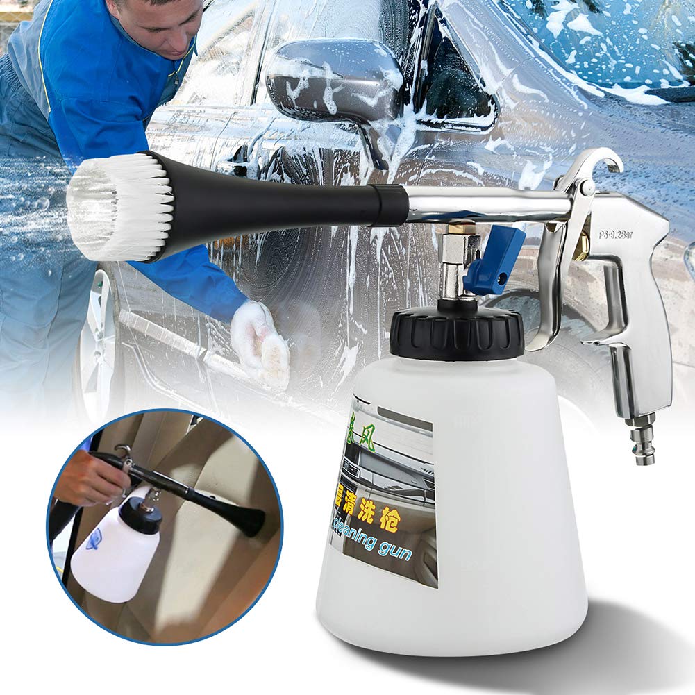 Auto interieurwaspistool auto reinigingspistool hogedruk binnenreiniger waspistool automatisch waspistool perslucht-reinigingspistool draagbaar spuitpistool met borstel, metalen buis en lagers