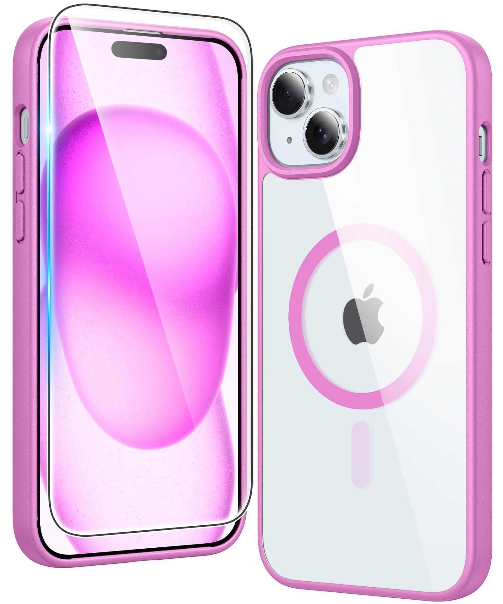 FNTCASE for iPhone 15/14/13 Case Compatible with Magsafe Clear Phonecase | Screen Protector, Military Grade Drop Protection, Slim Magnetic Phone Cases, Shockproof Bumper, Transparent Cell Cover