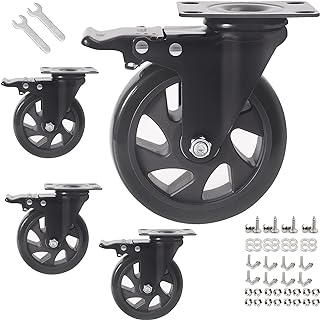 5 Inch Caster Wheels with Brake 2200lbs,Heavy Duty Casters Set of 4,Swivel Plate Casters with Double Ball Bearings,Premium PVC Furniture Caster Wheels for Carts,Workbench(Hardware Included)