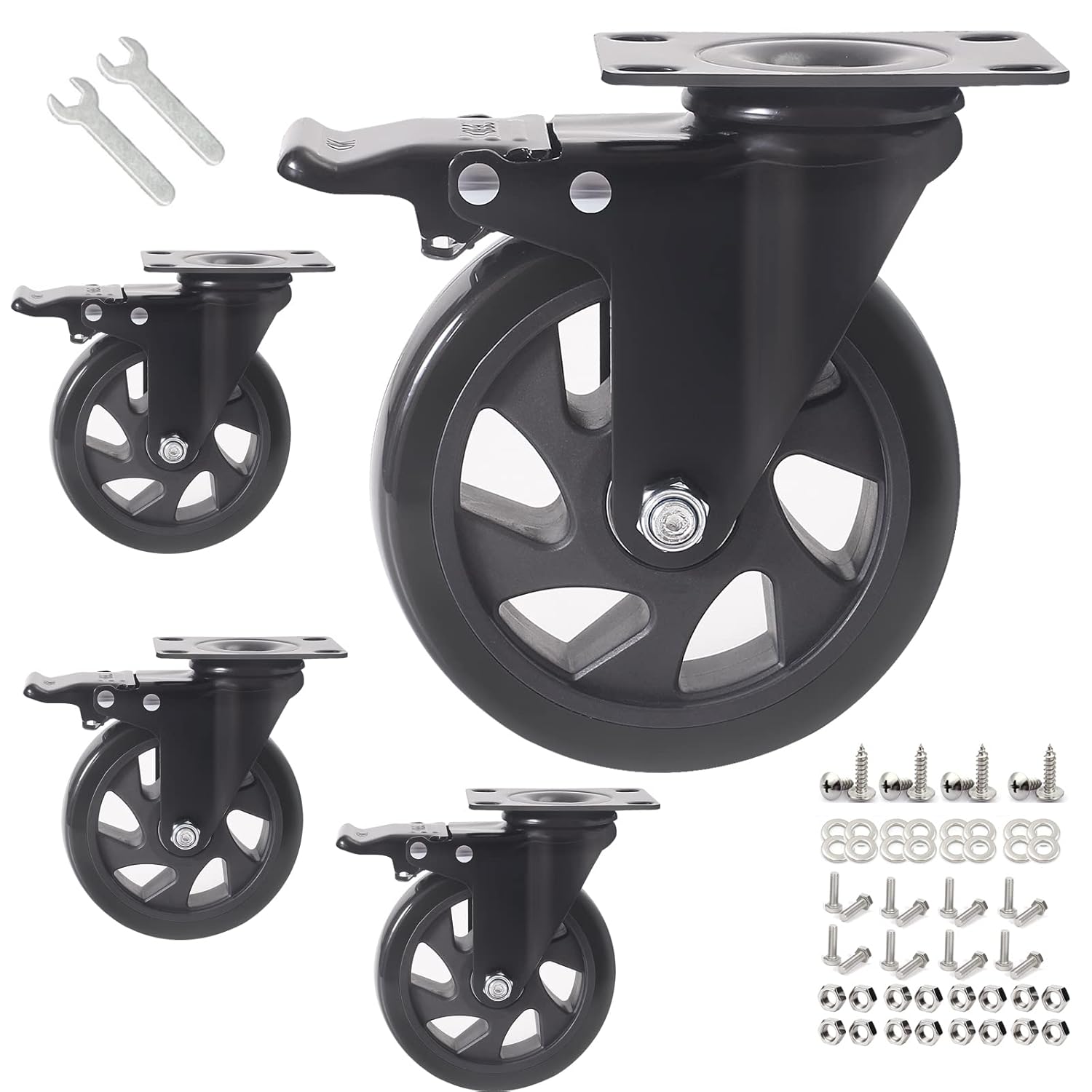 5 Inch Caster Wheels 1800lbs,4 Pack Heavy Duty Plate Casters with