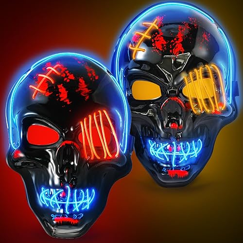 2 máscaras de Halloween con luz LED, máscara de calavera que brilla en la oscuridad, máscara de esqueleto espeluznante