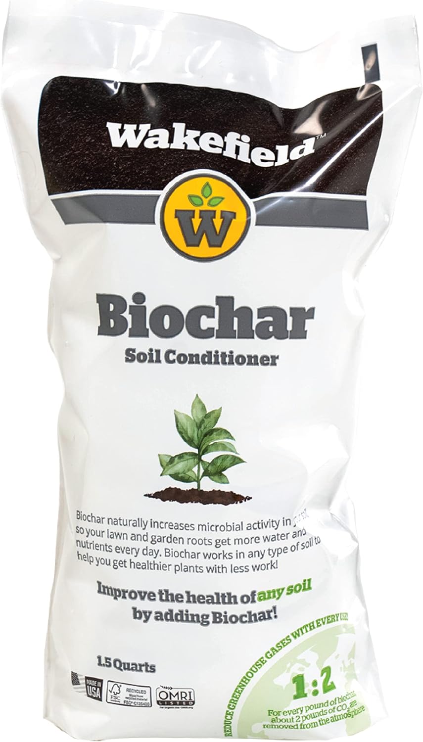 Wakefield Biochar – Premium Garden Soil Conditioner (Activated Charcoal for Plants) – OMRI-Listed, FSC-Certified, 100% Organic Biochar for Raised Garden Beds, Potting Mix, Lawns, and Vegetable Gardens – 1.5 quarts