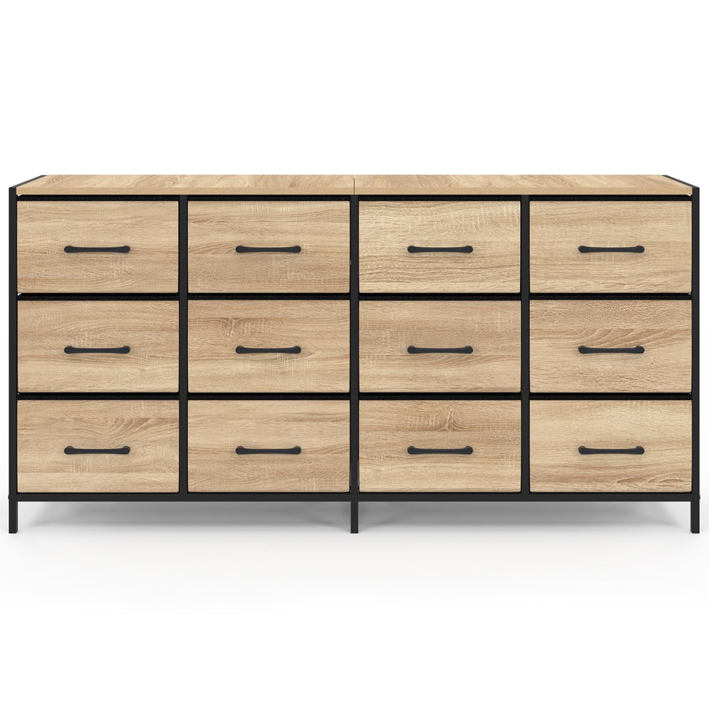 IDMarket - Cómoda de 12 cajones en tela Utah de 140 cm, mueble de almacenamiento de diseño industrial