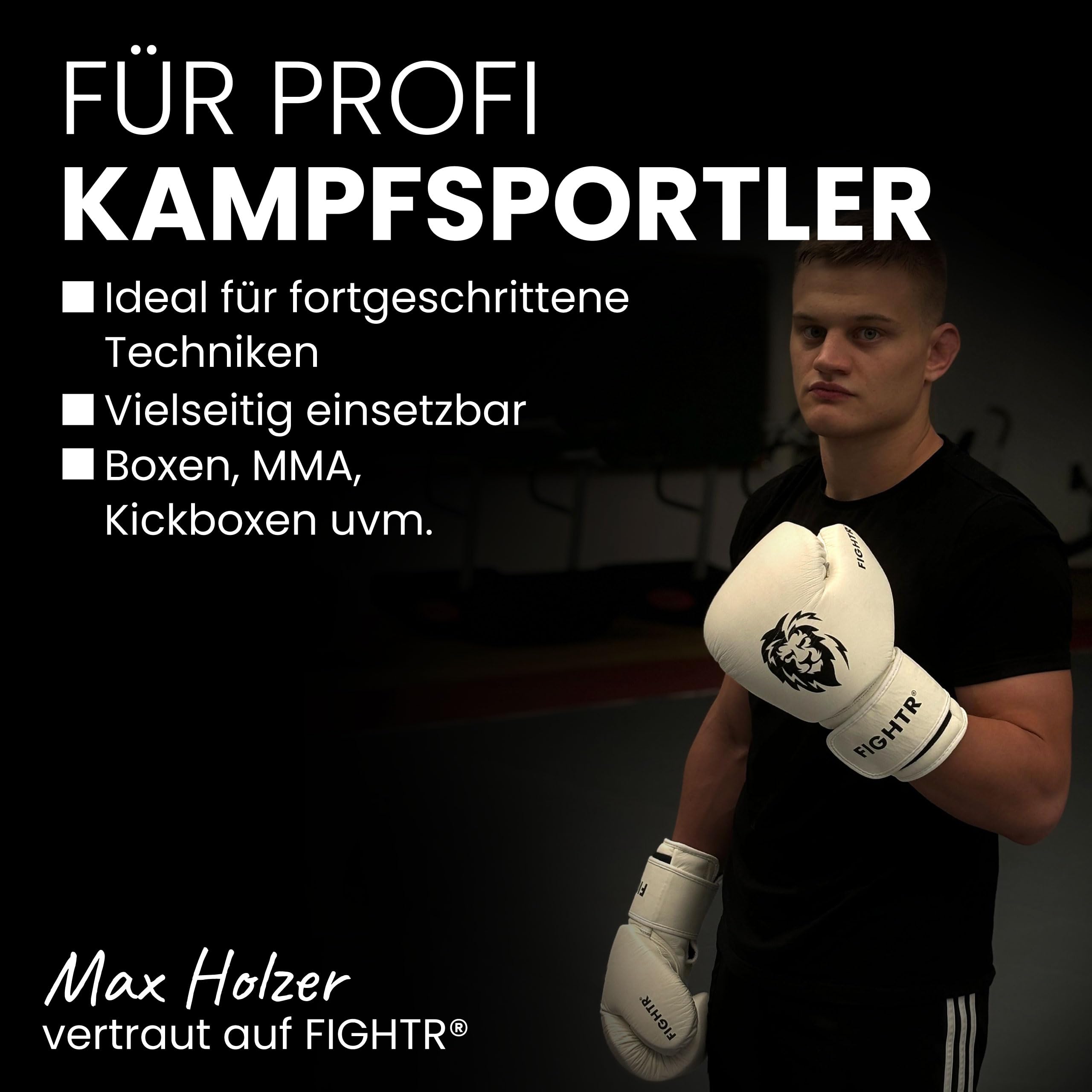 FIGHTR® Pro Boxhandschuhe aus echtem Leder | Männer und Frauen | für Boxen, MMA, Muay Thai, Kickboxen & Kampfsport 10 12 14 16 oz | inkl. Tragetasche