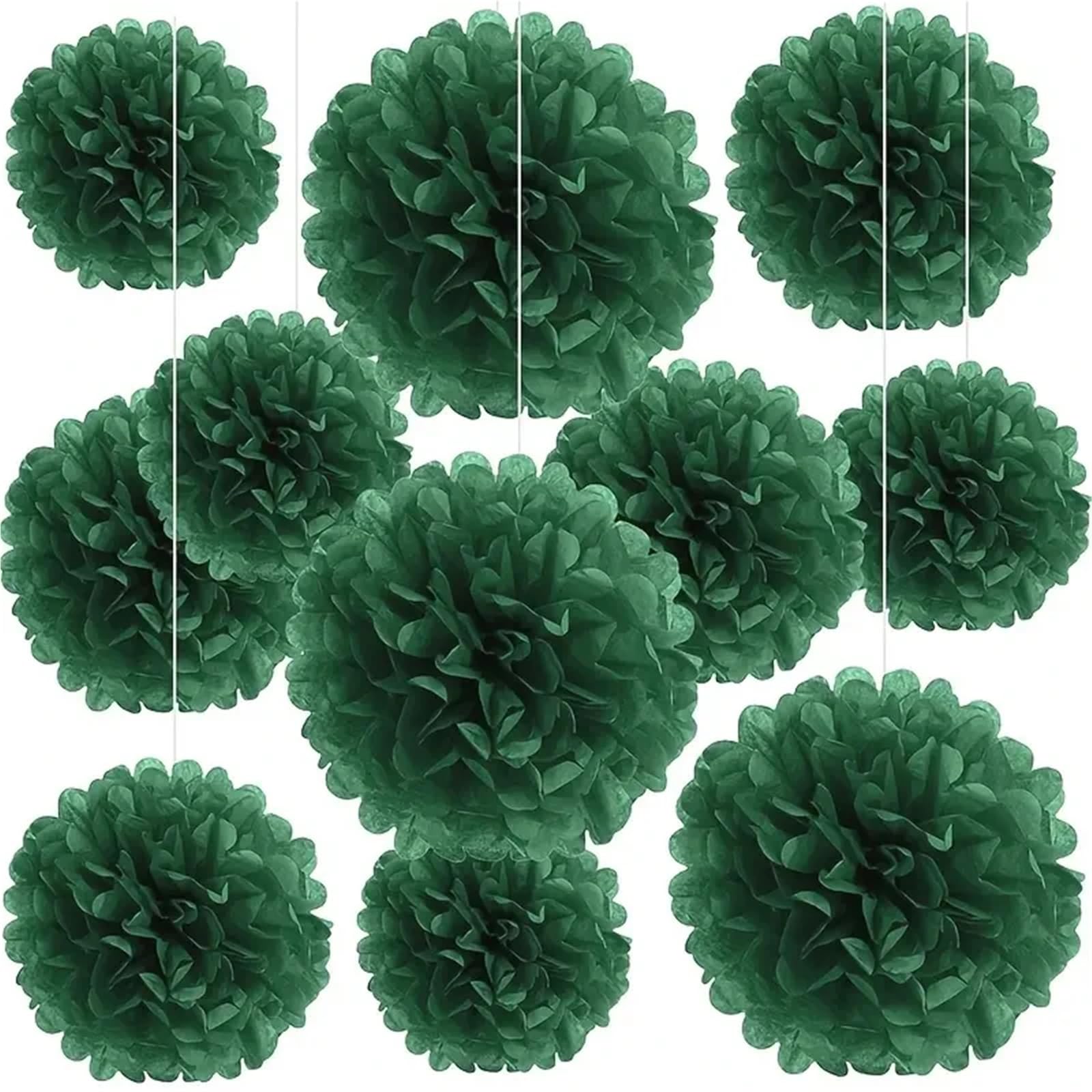 Paper Lanterns 9Pcs Green Tissue Pom Set DIY Decorative Paper Flower Balls for Birthday Party, Wedding Bride, Bathers, Family