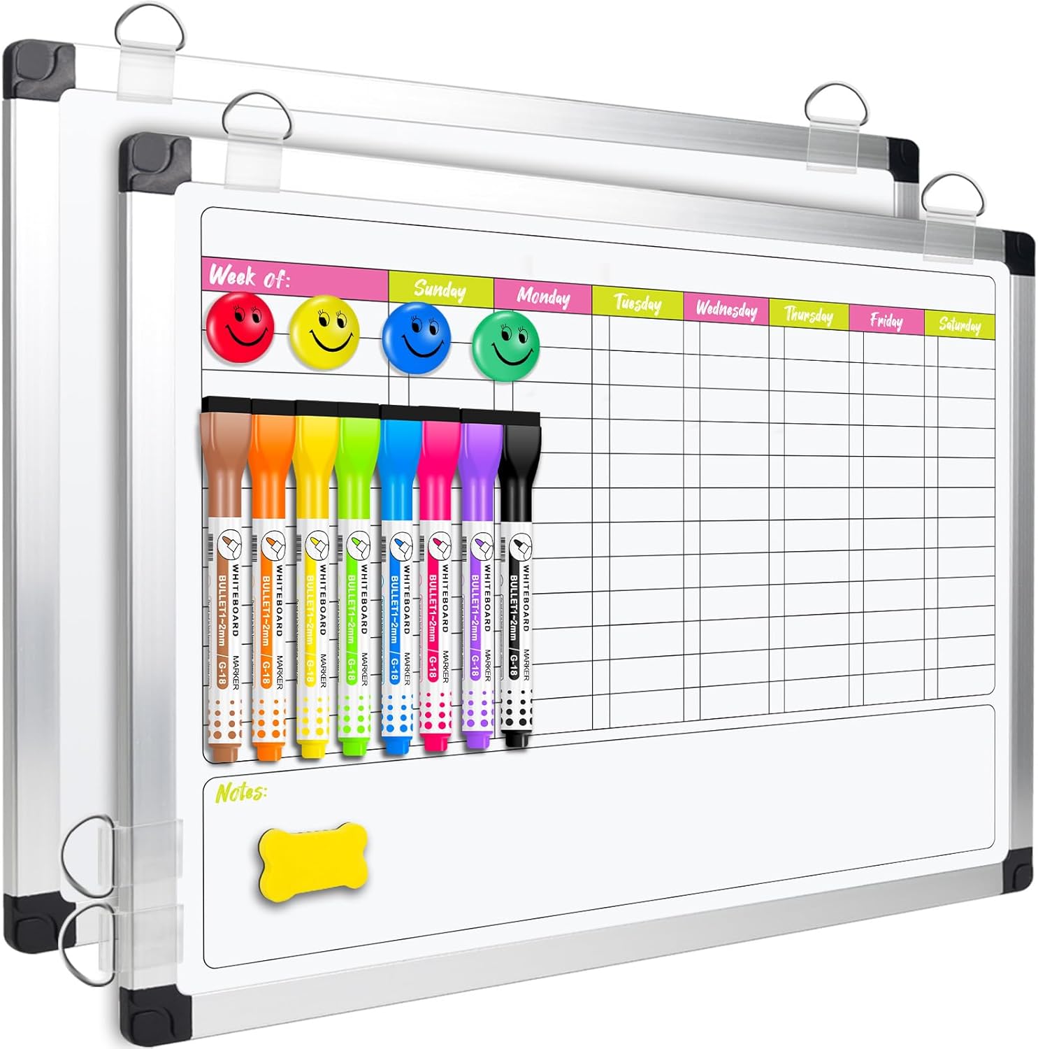 EAONE 16 x 12.6 in Magnetic Dry Erase Chore Chart & Whiteboard for Multiple Kids/Teens/Adults, Double Sided Chore Board Weekly Calendar for Wall, Aluminum Frame, 8 Markers, 4 Magnetic Pins, 1 Eraser
