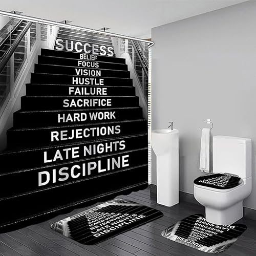 Miniatura 50 de Yizheer Juego de cortinas de ducha geométricas rojas con alfombras antideslizantes, cubierta de tapa de inodoro y tapete de baño, juego