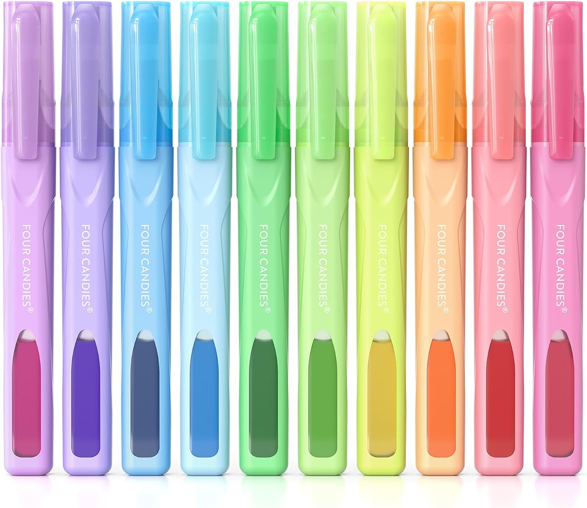 Four Candies Highlighters Assorted Colors, Classic Colors, 10 Count | Clear View Design, No-Bleed Ink, Soft Chisel Tip, Organizing, Journaling, Highlighting, Back to School Supplies