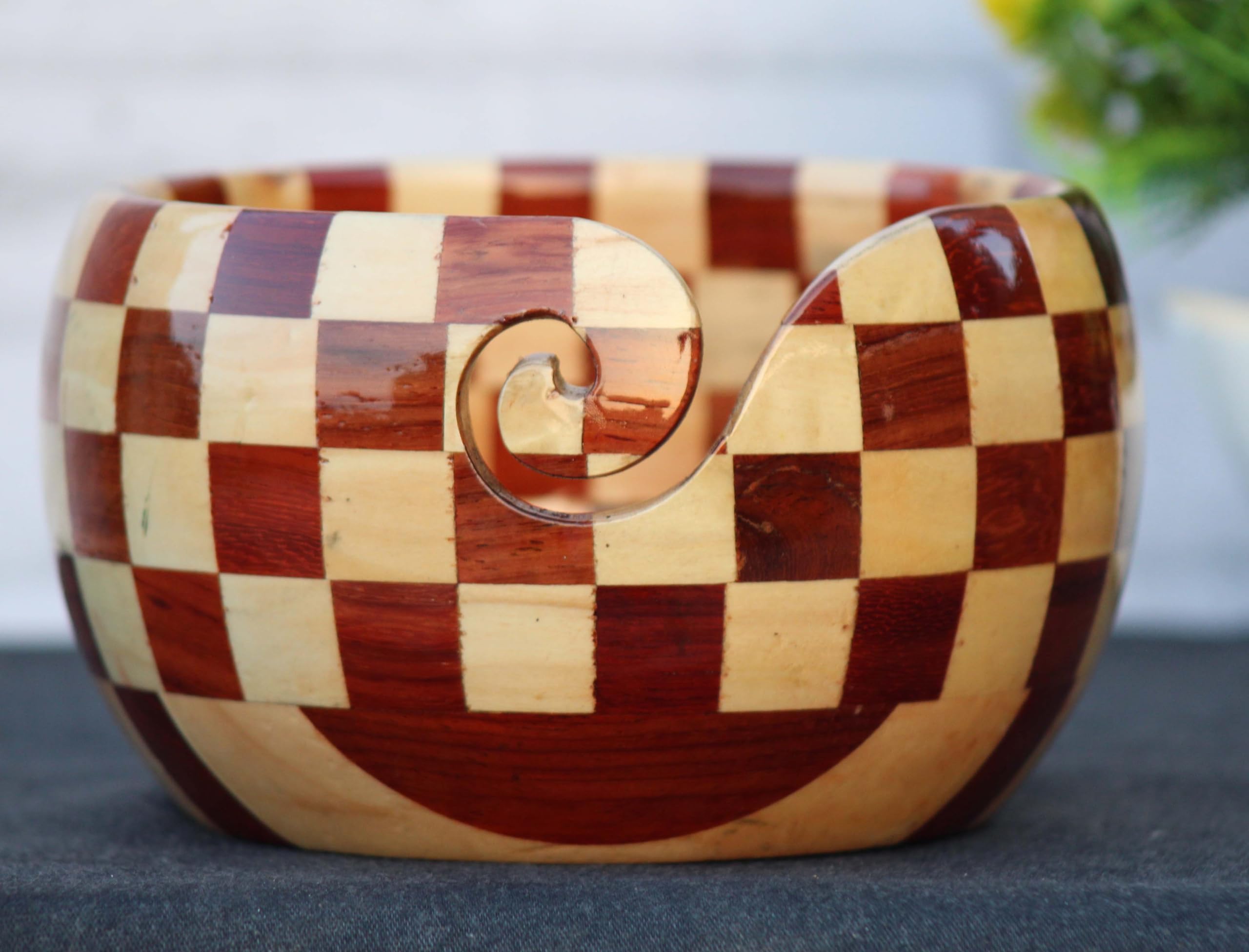 Handmade Wooden Yarn Bowl - Yarn Holder Storage Bowl - Yarn Bowl for Knitting 7" x 4" inch - Best Gift for Knitters Multiwood (Large)