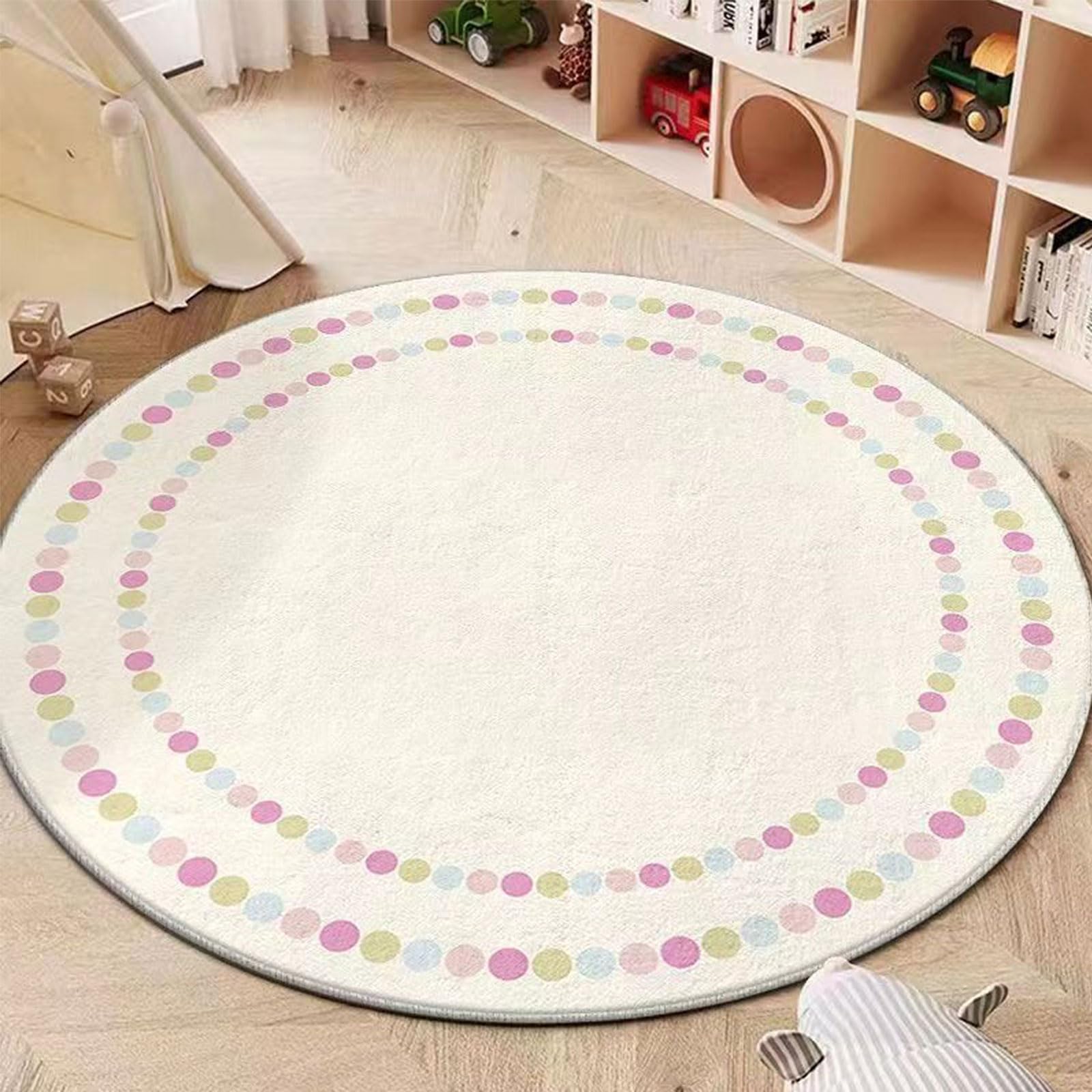 Niepan Colorful Dots Cartoon Cashmere Imitation Round Cute Children's Room Carpet,Desk Chair Mat,Soft Fluffy Shaggy Bedroom Rug,Floor Carpet With Durable Anti-Slip Backing,Carpets For Kids,Rugs Non Shedding.