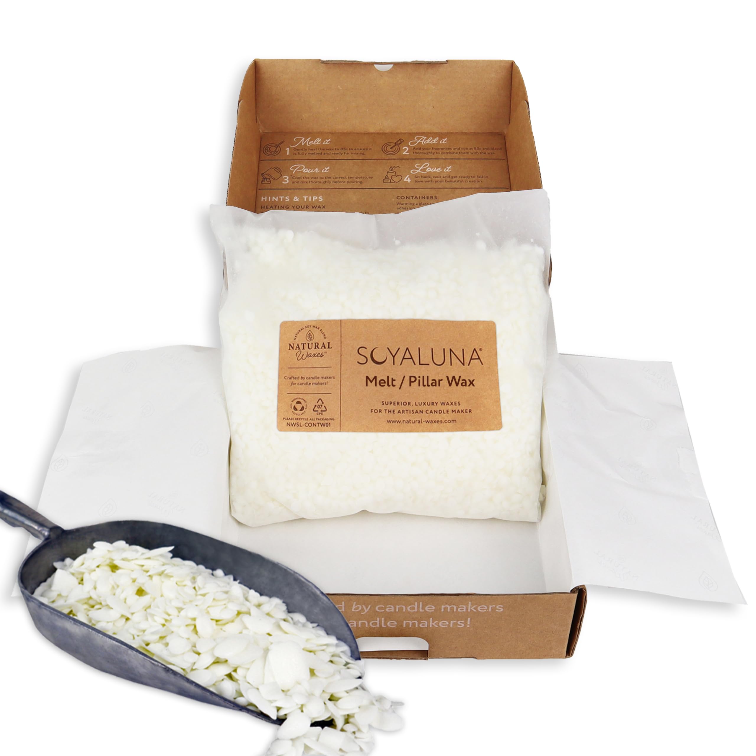 Soyaluna 18Kg Melt/Pillar Pellet Soy Wax for Candle Making - The Professional Premium SOYA Wax, Easy to use. Smooth Surface, Zero to Low Frosting and Clean Burning.