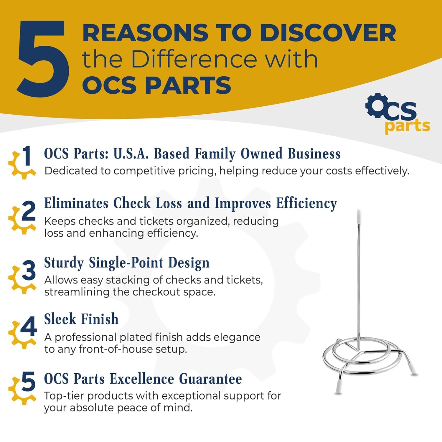 OCS Parts 3-Pack Restaurant Check Spindles | Chrome | 6.5-Inch Receipt Holders for Diners, Restaurants, Delis and Bars