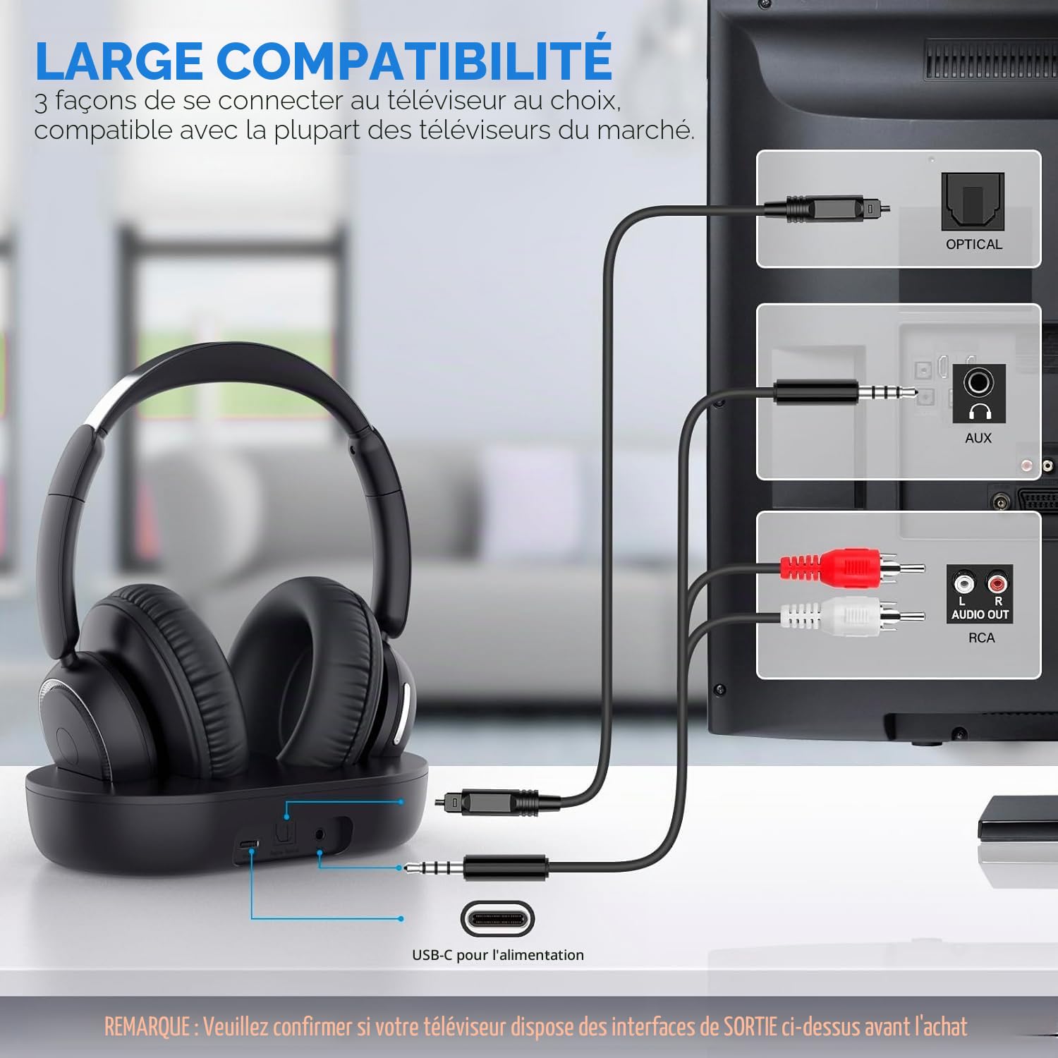 ANSTEN Casque TV sans Fil pour Television, Plug and Play, Aucun Délai Audio