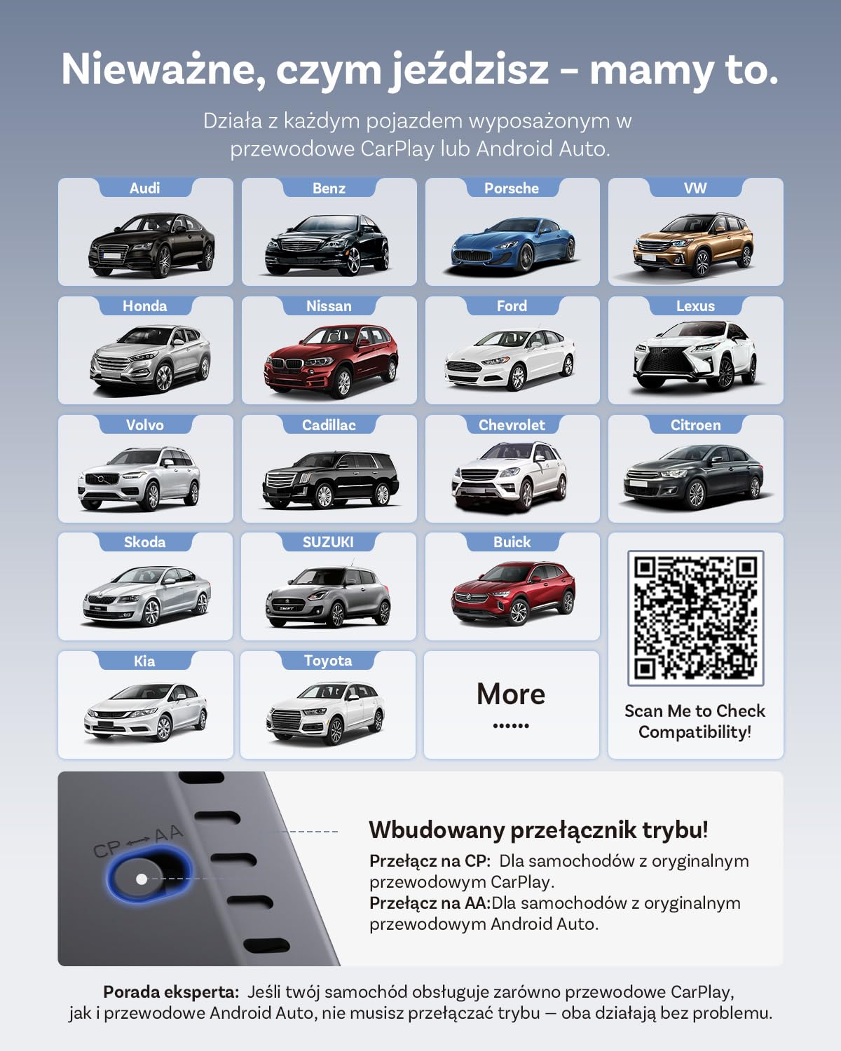 OTTOCAST E2 AI Box, 2026 Ulepszona 3-w-1 Bezprzewodowy Adapter CarPlay i Android Auto, Android 13 Multimedialny Samochodowy z Netflix YouTube, Obsługą WiFi i Karty SIM 4G, 4+64 GB, Aktualizacja OTA