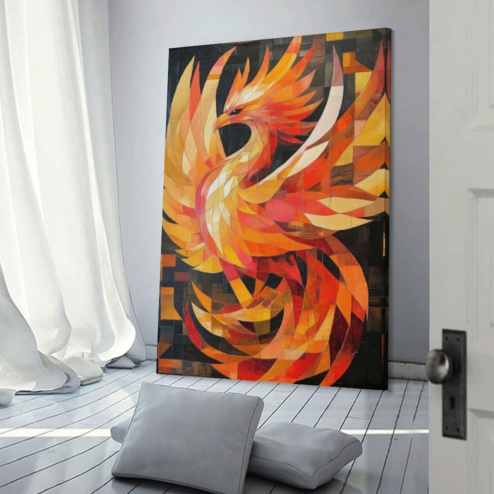 Junmoney Frame-Style-1-1 Phoenix Oil Painting Decorative Wall Artwork, 24X36inch(60X90cm), For Work Areas, Reading Rooms Or Studios, Wall Art That Adds Style To Work Areas
