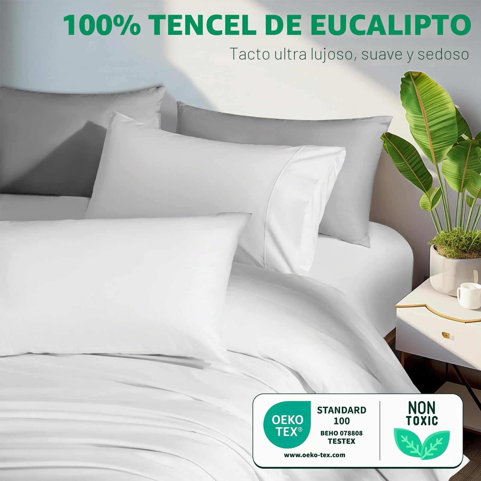 Shilucheng - Juego de sábanas Tencel, 100% sábanas de lyocell de eucalipto, más frescas que el algodón y el lino, sábanas de verano de enfriamiento 4 piezas, bolsillos profundos de 40,6 cm (blanco