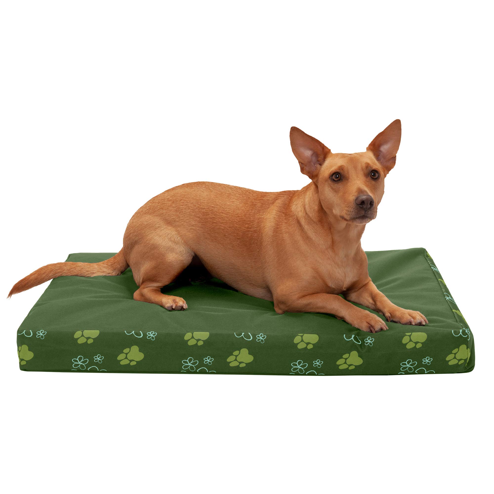 Furhaven Medium Memory Foam Dog Bed Water-Resistant Indoor/Outdoor Garden Print Mattress w/Removable Washable Cover - Jungle Green, Medium