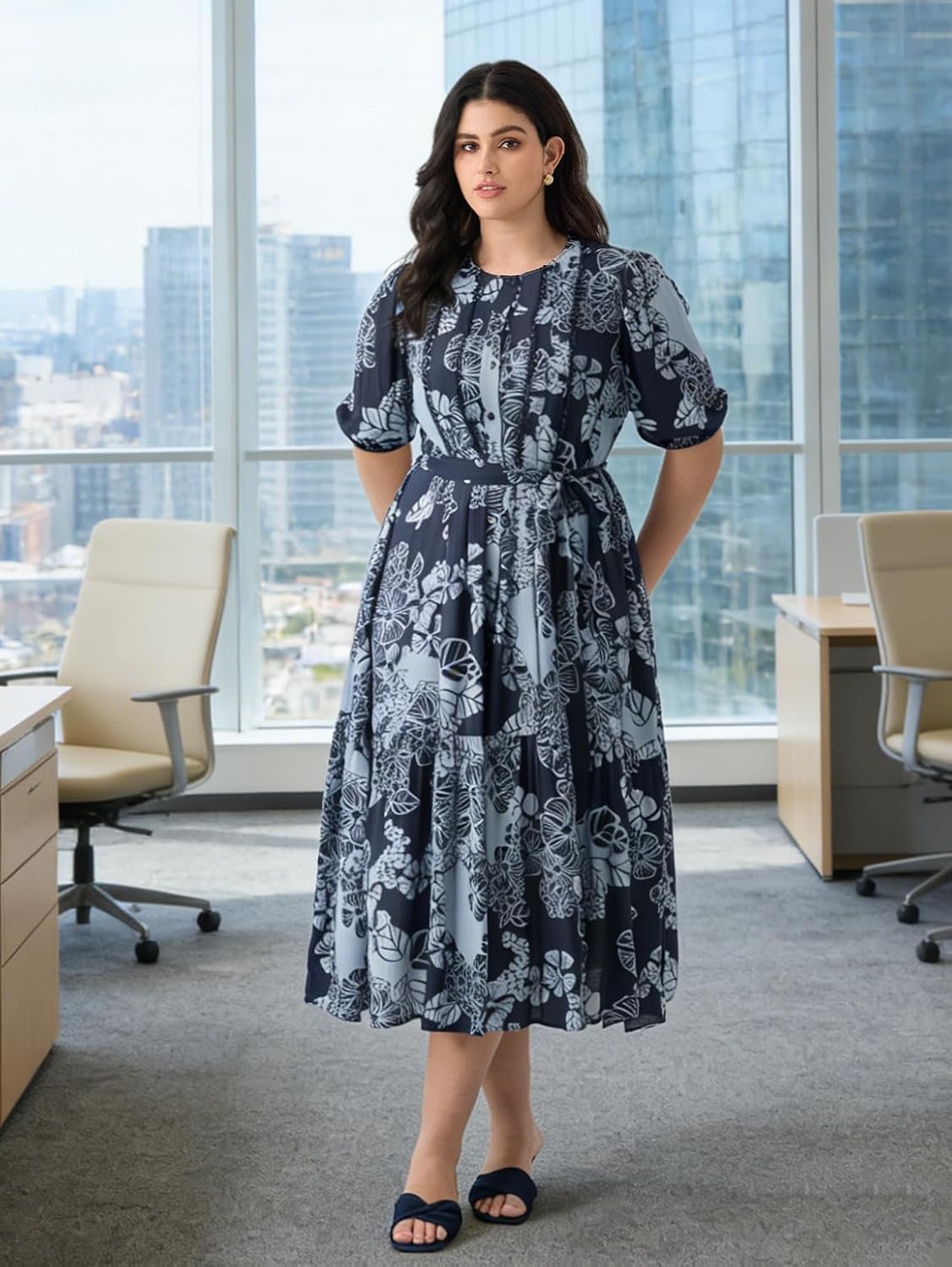 RITERA Plus Size Summer Dresses for Curvy Women A-Line Flowy Maxi Dress Short Sleeve Casual Dresses Beach Easter Dress