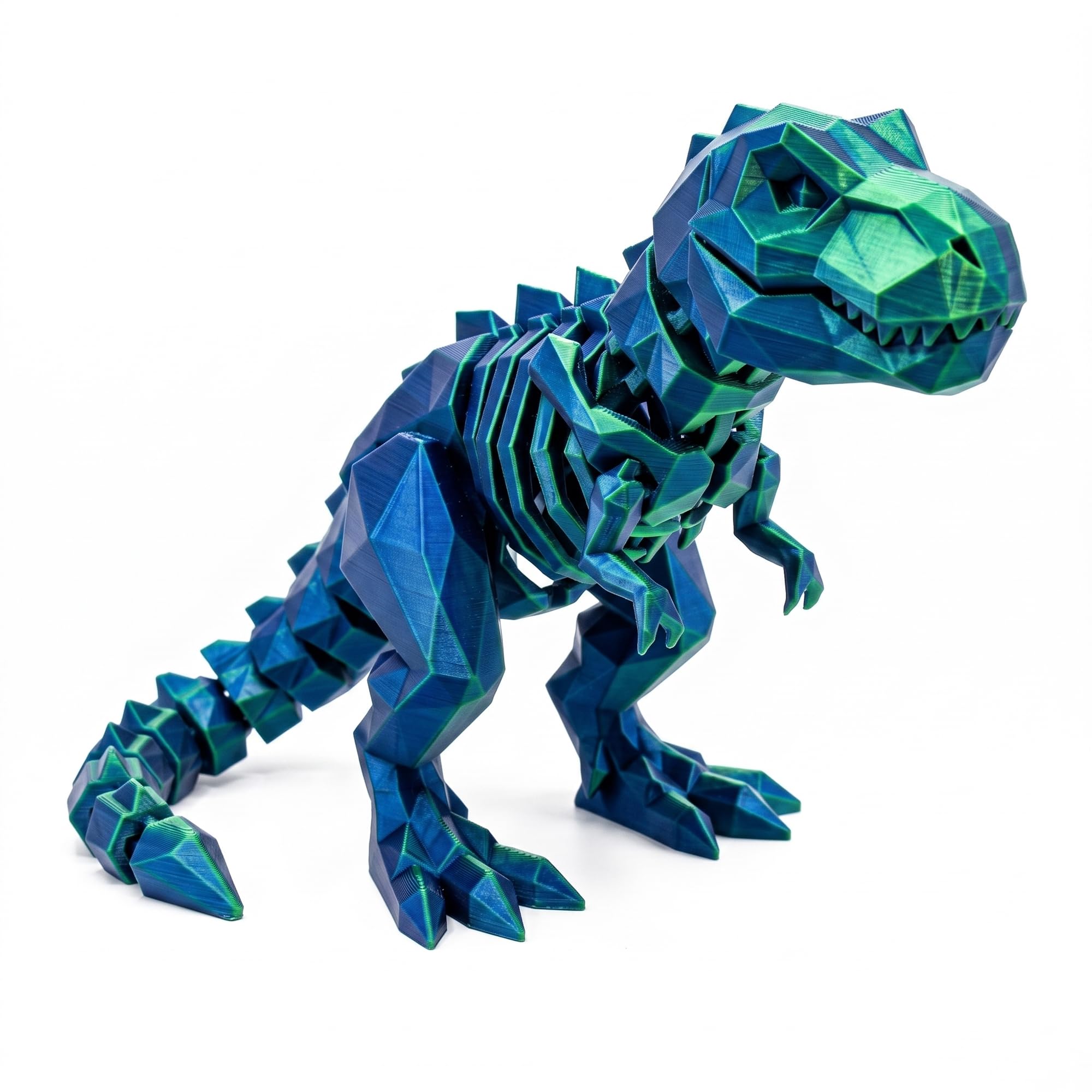 3D Printed T-Rex Skeleton Figurine, Articulated Low Poly Dinosaur Figure, Animal Fidget Toys for Home Office Desktop Decor, 3D Print Animals Collectible (S,Blue-Green)