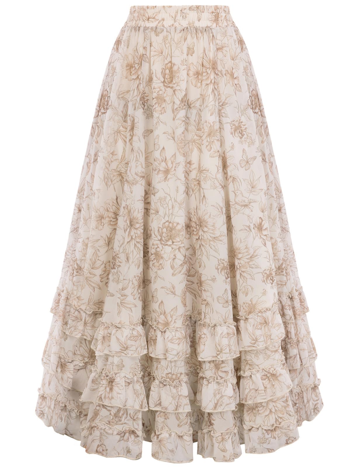 SCARLET DARKNESS Falda larga de gasa floral para mujer, cintura alta, elástica, con volantes, con bolsillos