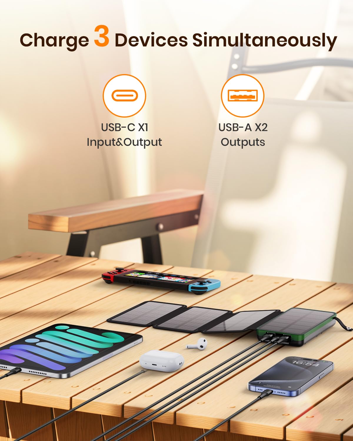 FEELLE Caricatore Solare 25000mAh, Power Bank Solare Batteria Esterna con Doppia Uscita USB 3,0A e 4 Pannelli Solari Pieghevoli Caricatore Portatile per Smartphone, Tablet, Campeggio ecc (Verde)