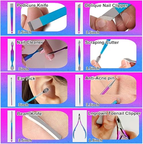Miniatura 4 de Juego de manicura, kit profesional de cortaúñas, herramientas de cuidado de pedicura, kit profesional de aseo para mujeres, acero inoxidable de alta
