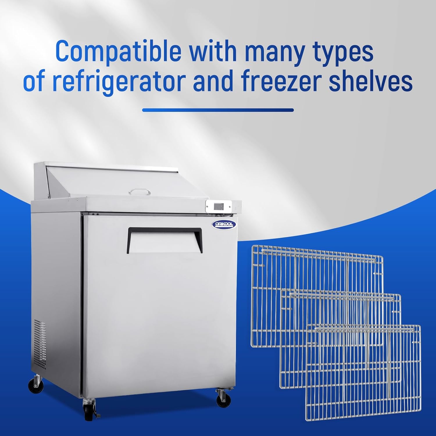 DeepTide Commercial Sandwich&Salad Prep Table Freezer and Refrigerator Shelves, Durable and Resistant to Corrosion, Easy Snap-On Design, Adjustable Steel Shelving, 3 Pack
