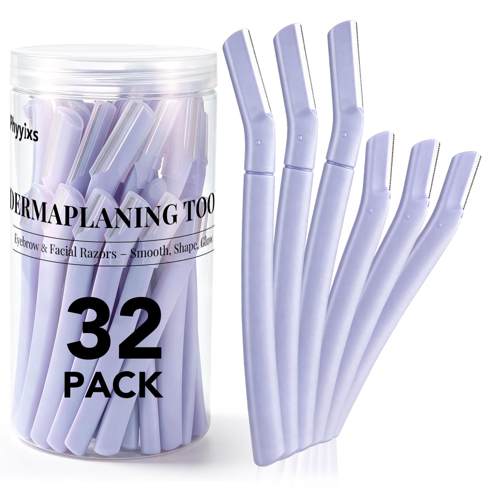 32er-Pack Gesichtsrasierer für Frauen - Dermaplane & Augenbrauen-Rasierer-Set, 24 lange + 8 kurze Präzisionsklingen zur Entfernung von Pfirsich-Fusseln, sanftes Peeling, ideal für Strumpffüller (lila)