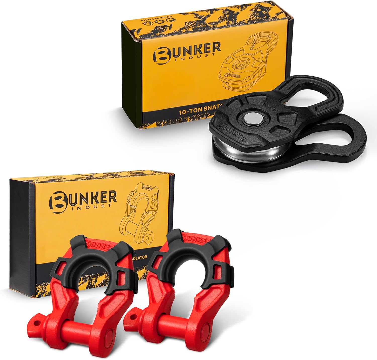 BUNKER INDUST 3/4" D Ring Shackle with 7/8" Pin (Red) + 10T Winch Snatch Block