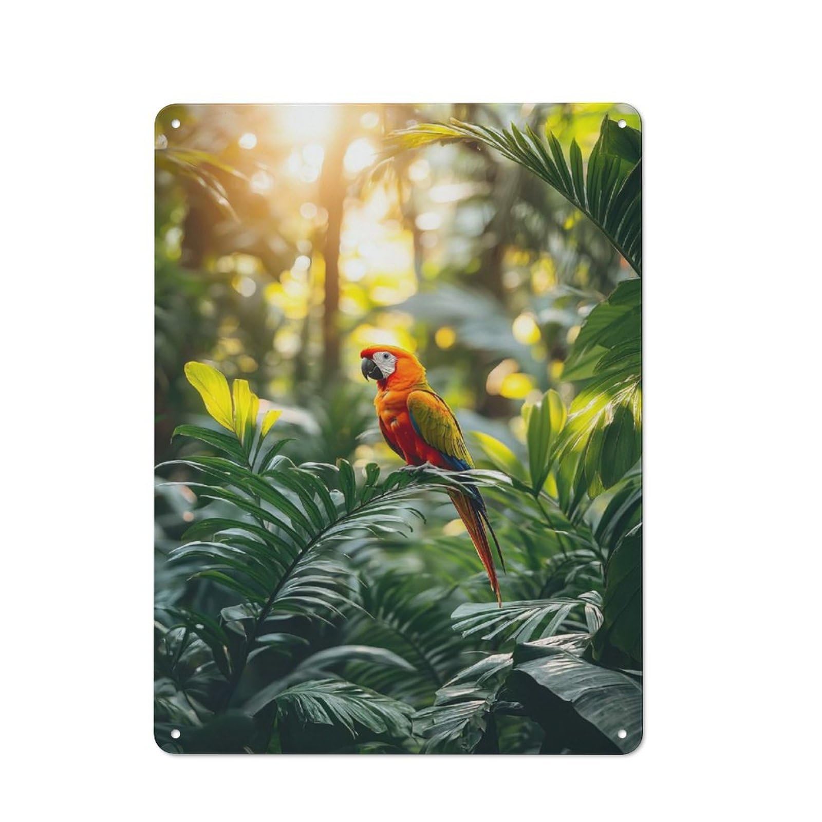 Junmoney Style-4 Scarlet Macaw In Lush Jungle Setting Rustic Tin Sign 40X30cm For Studio Or Craft Room, For Kitchen, Dining Room And Home Bar Wall Decor